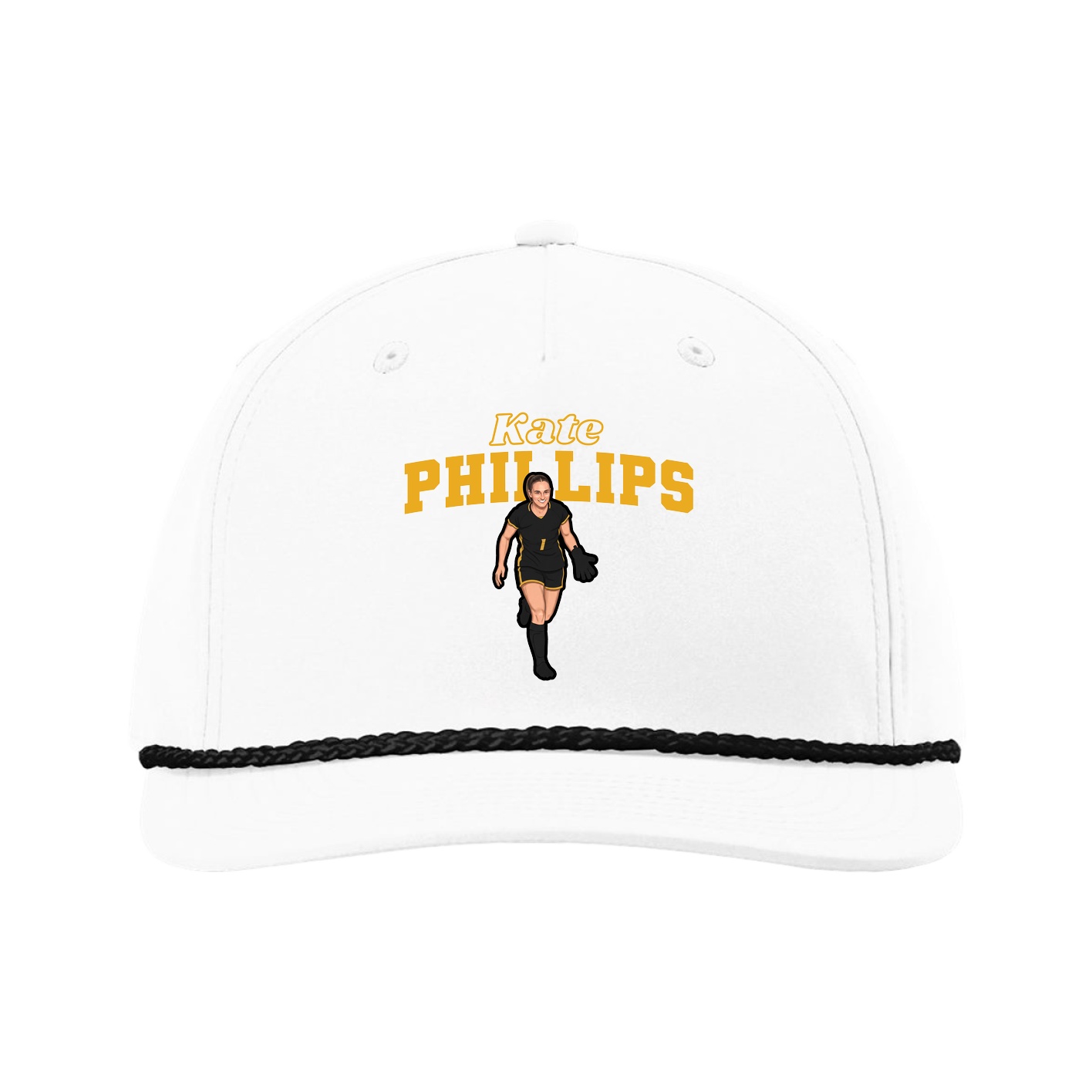 Five-Panel Classic Rope Cap — Name Arch in White