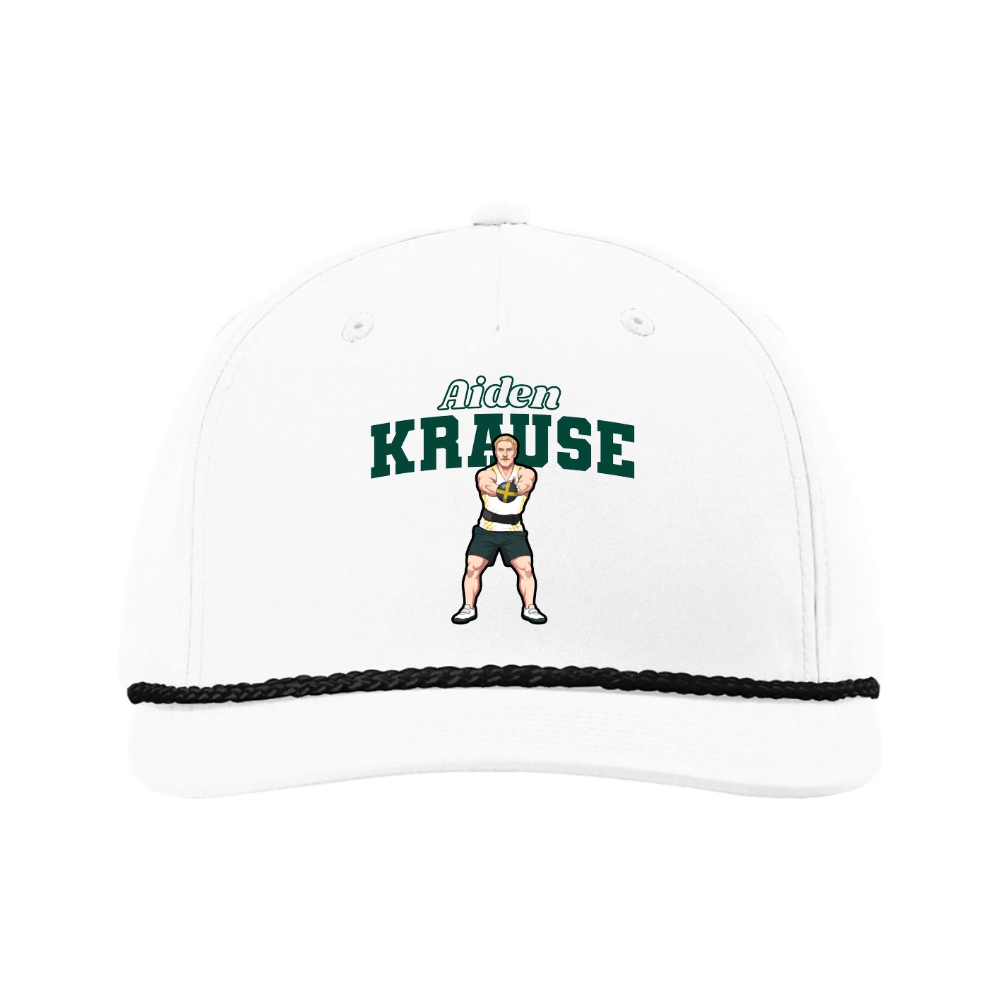 Five-Panel Classic Rope Cap — Name Arch in White