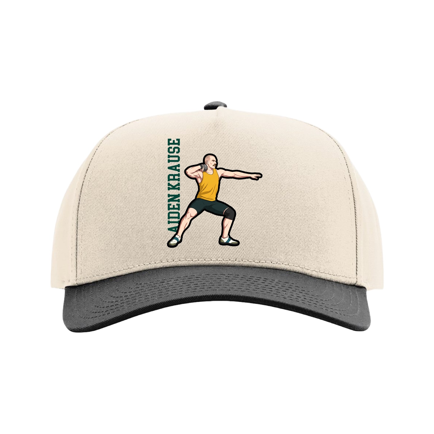 Full Fabric Five-Panel Champ Cap — Name Vertical in Cream/Black
