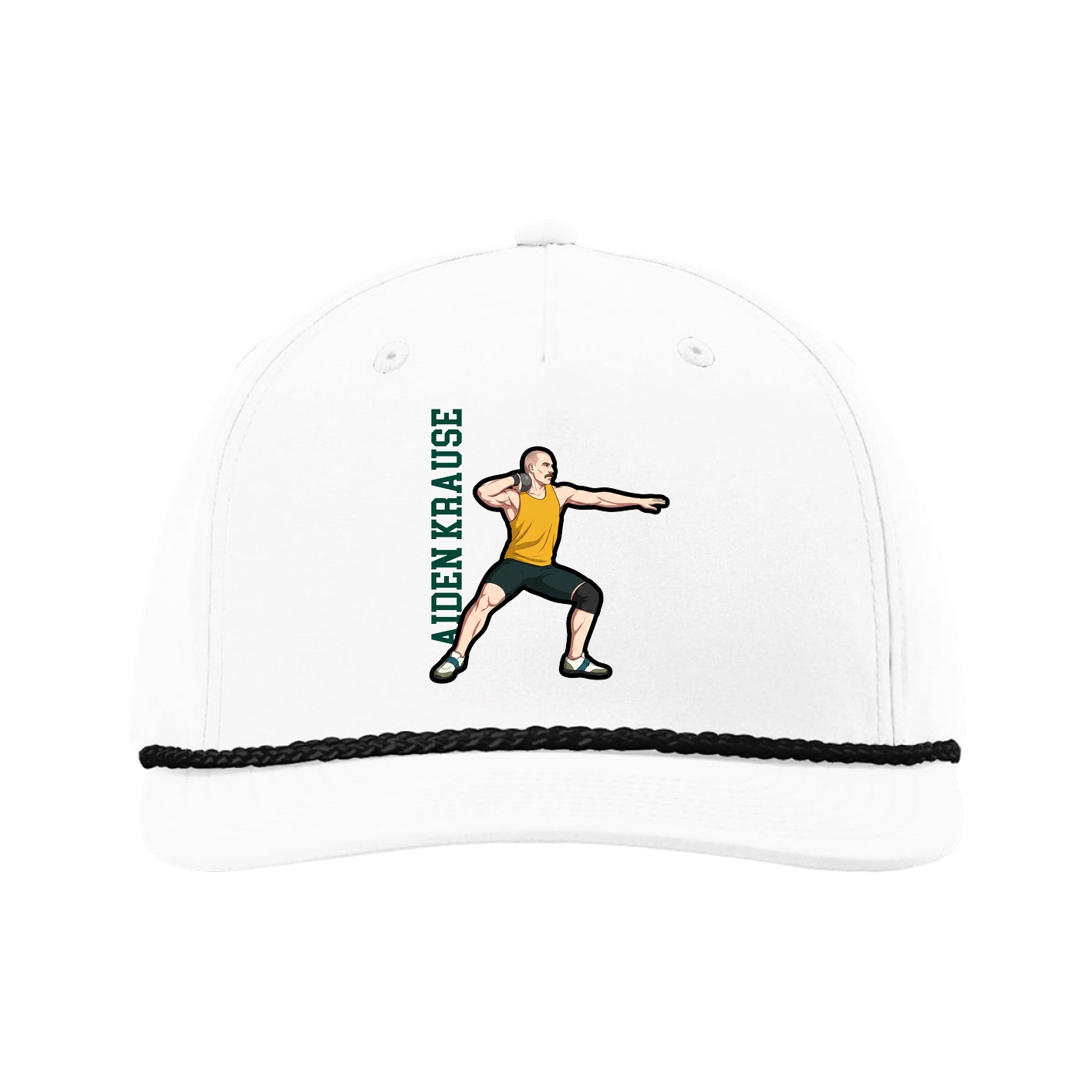 Five-Panel Classic Rope Cap — Name Vertical in White