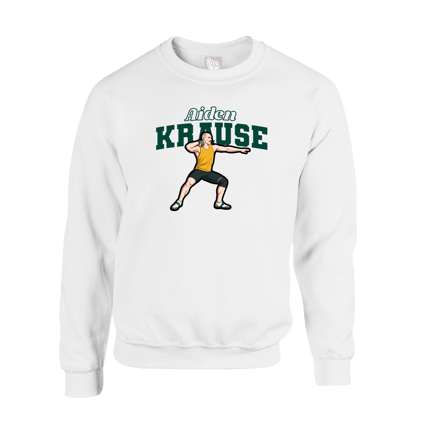 Fleece Crew — Name Arch in White