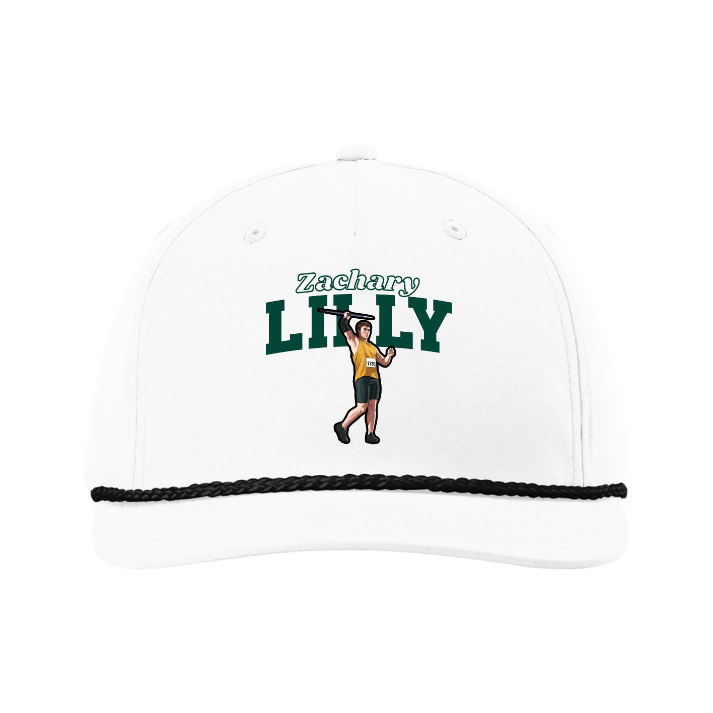 Five-Panel Classic Rope Cap — Name Arch in White