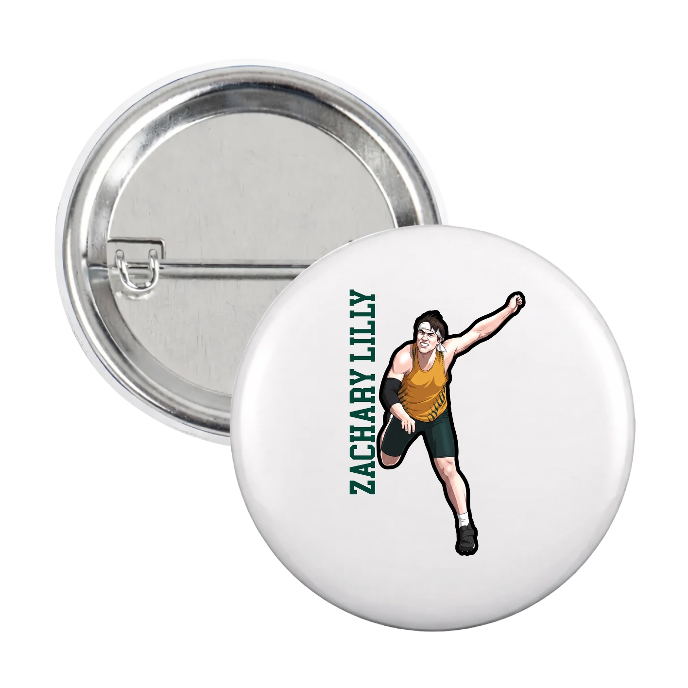 Game Day Button — Name Vertical in White
