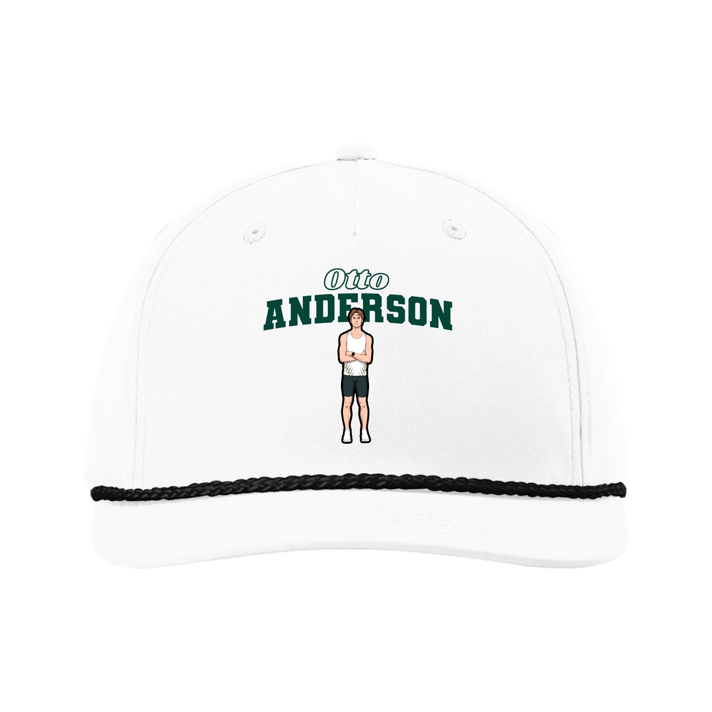 Five-Panel Classic Rope Cap — Name Arch in White