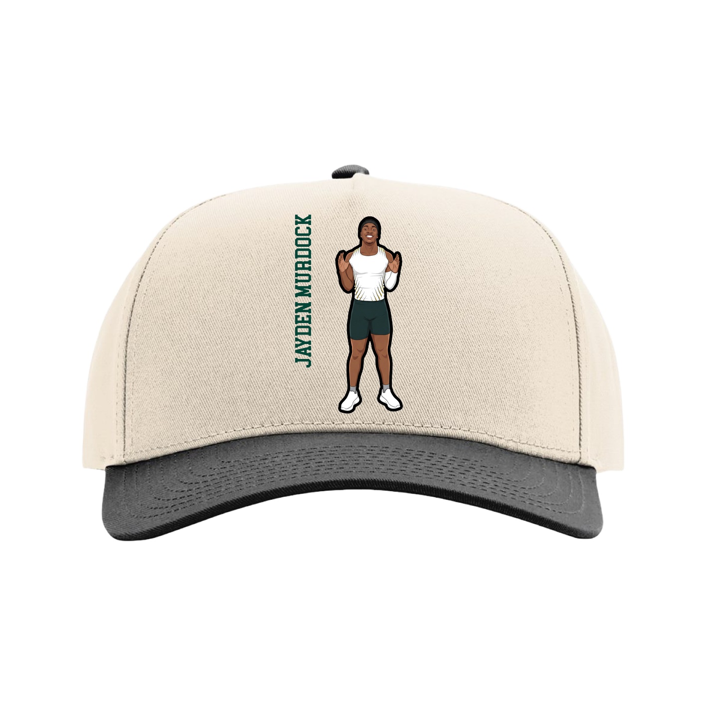 Full Fabric Five-Panel Champ Cap — Name Vertical in Cream/Black