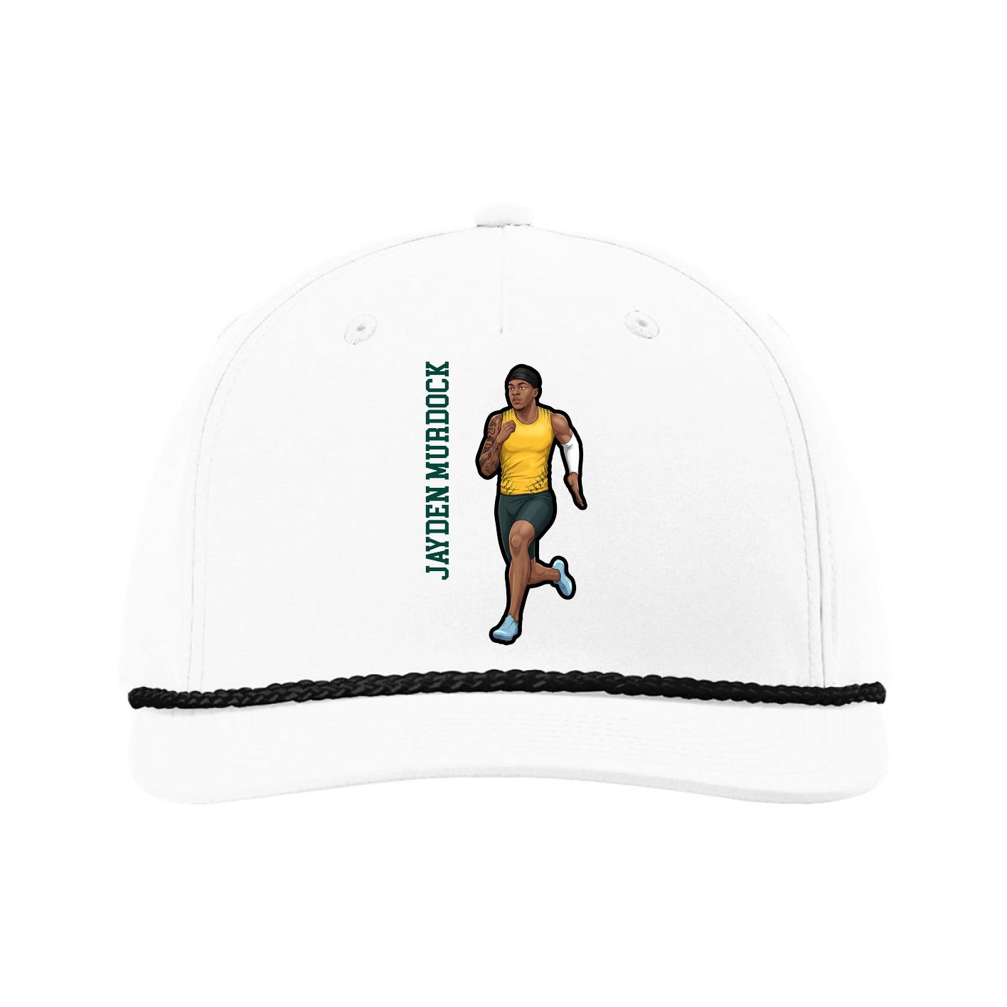 Five-Panel Classic Rope Cap — Name Vertical in White