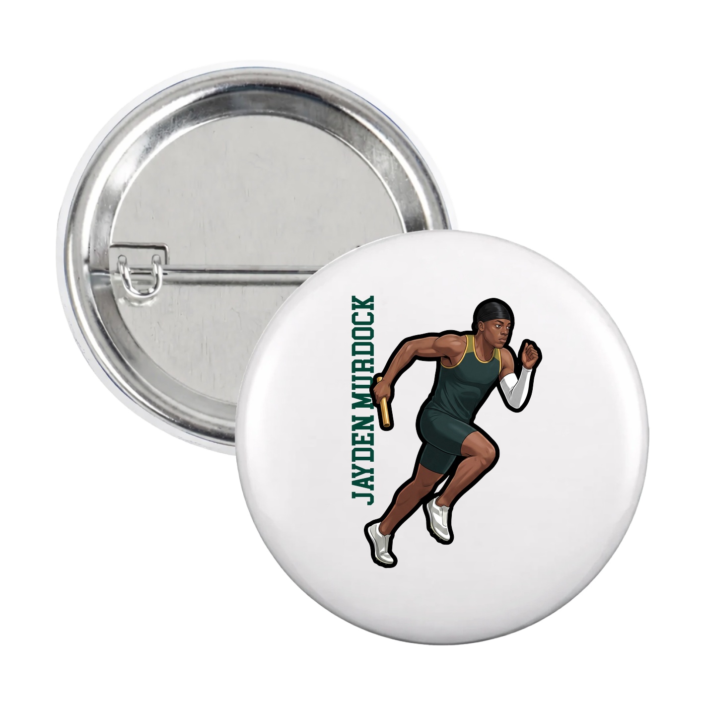 Game Day Button — Name Vertical in White