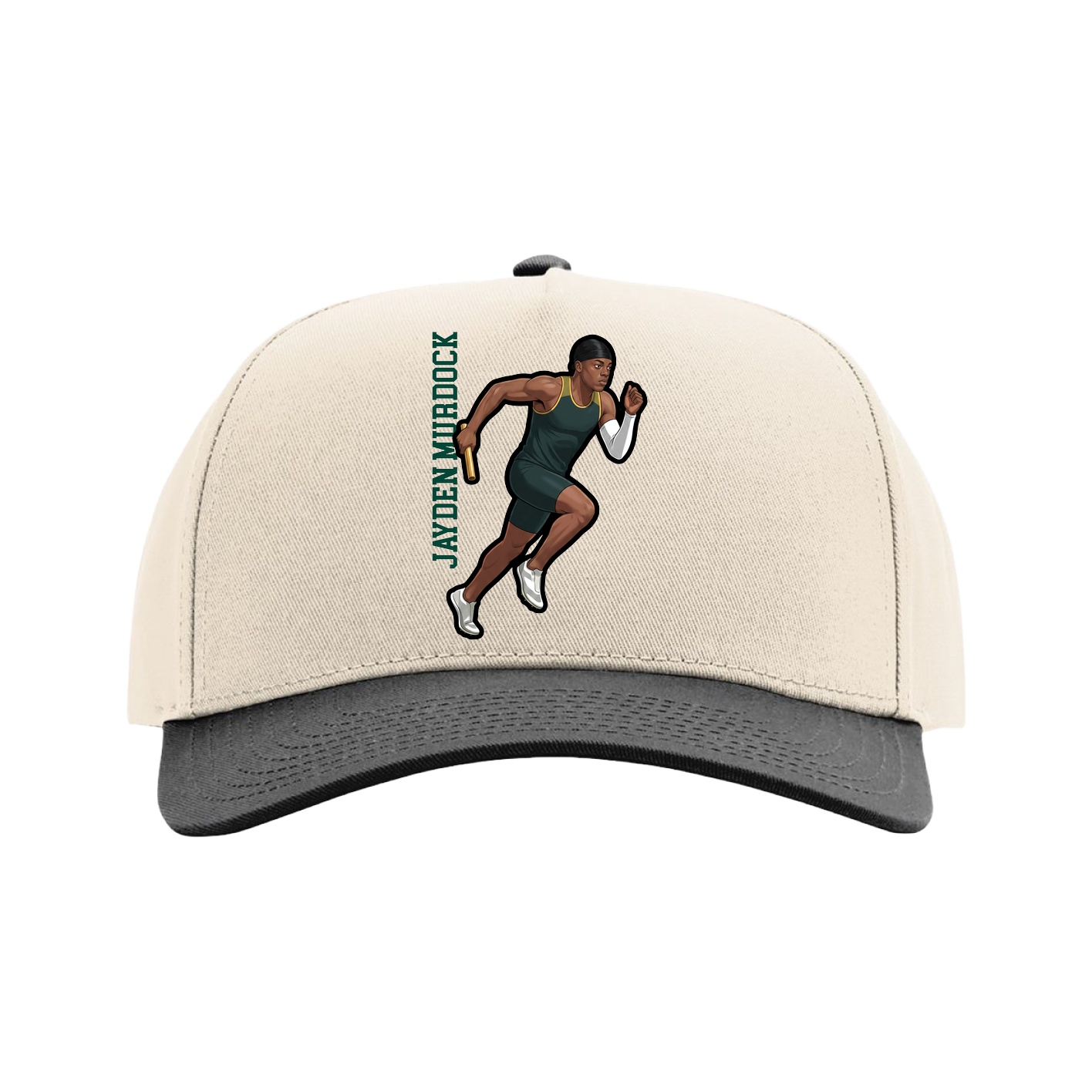 Full Fabric Five-Panel Champ Cap — Name Vertical in Cream/Black
