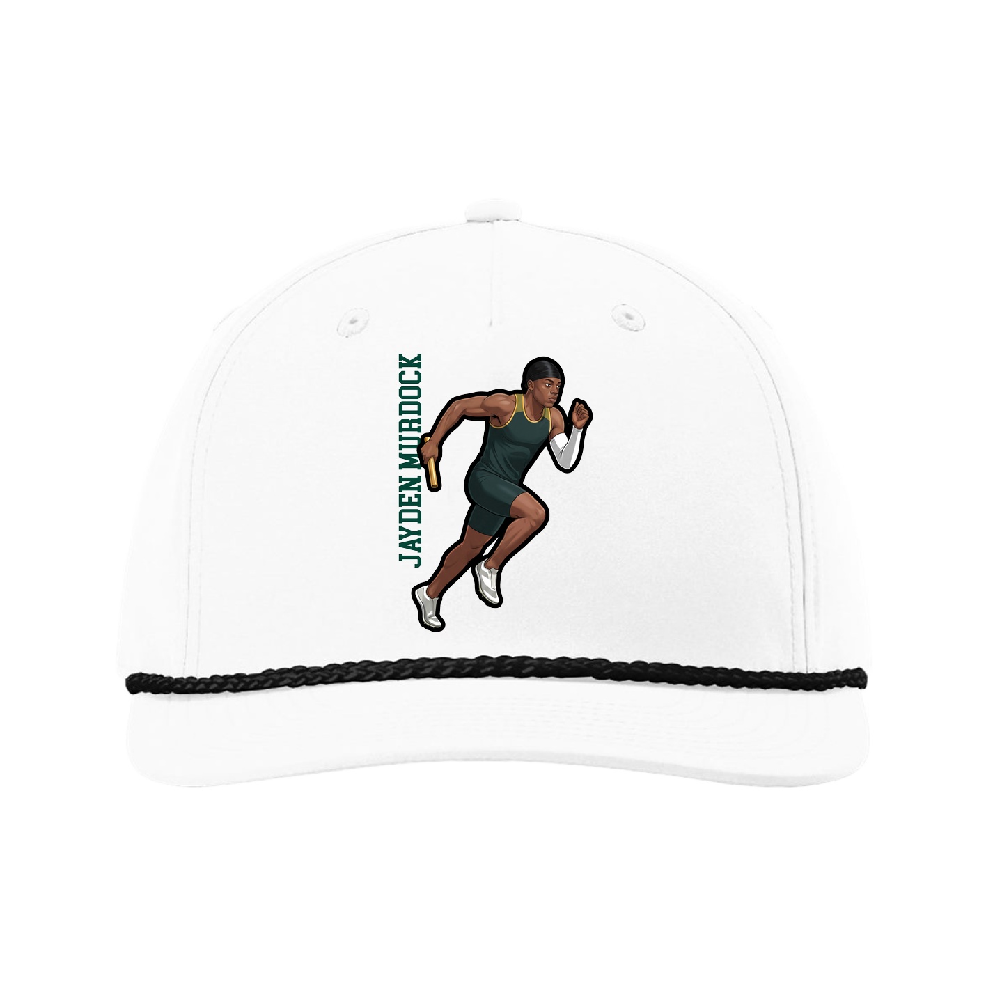 Five-Panel Classic Rope Cap — Name Vertical in White