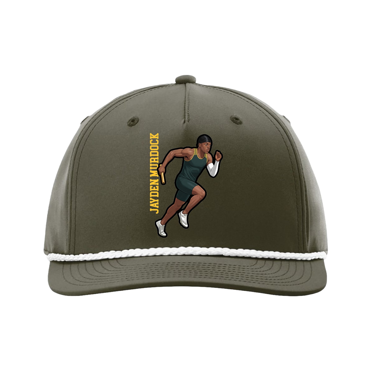Five-Panel Classic Rope Cap — Name Vertical in Green