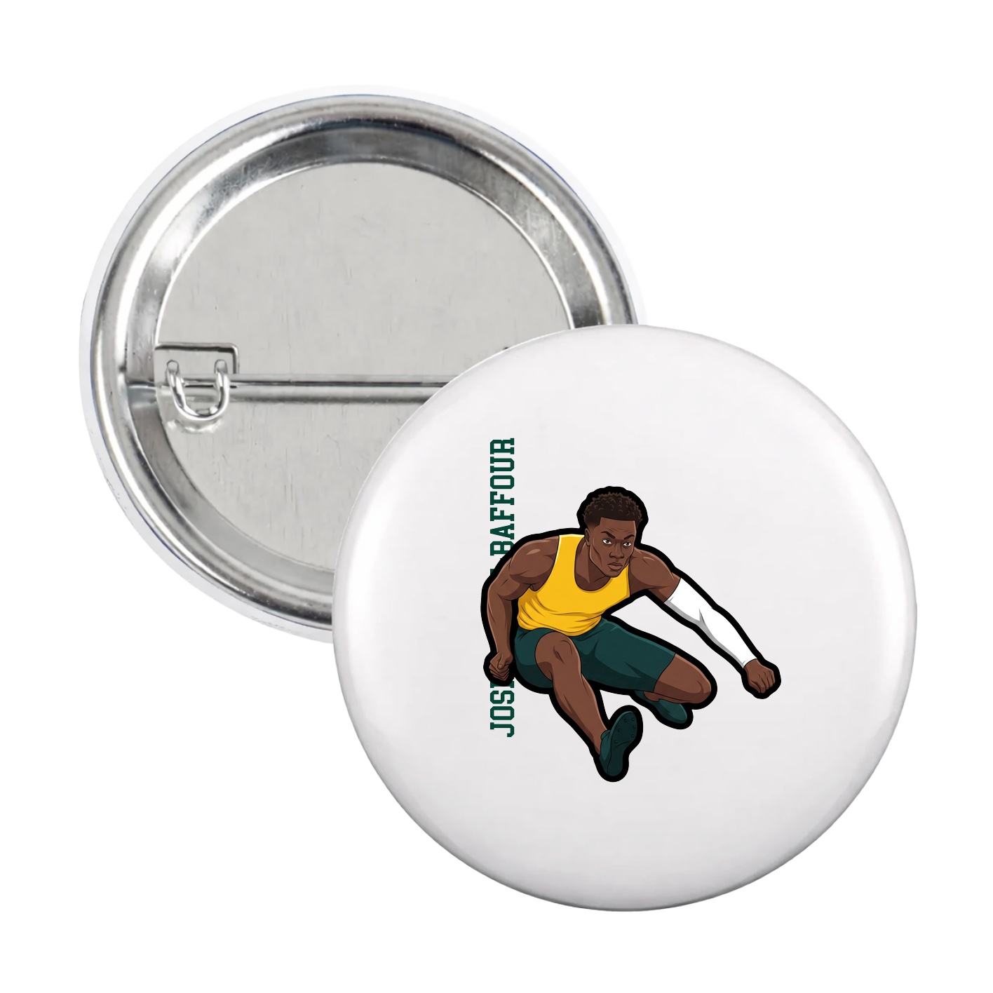 Game Day Button — Name Vertical in White