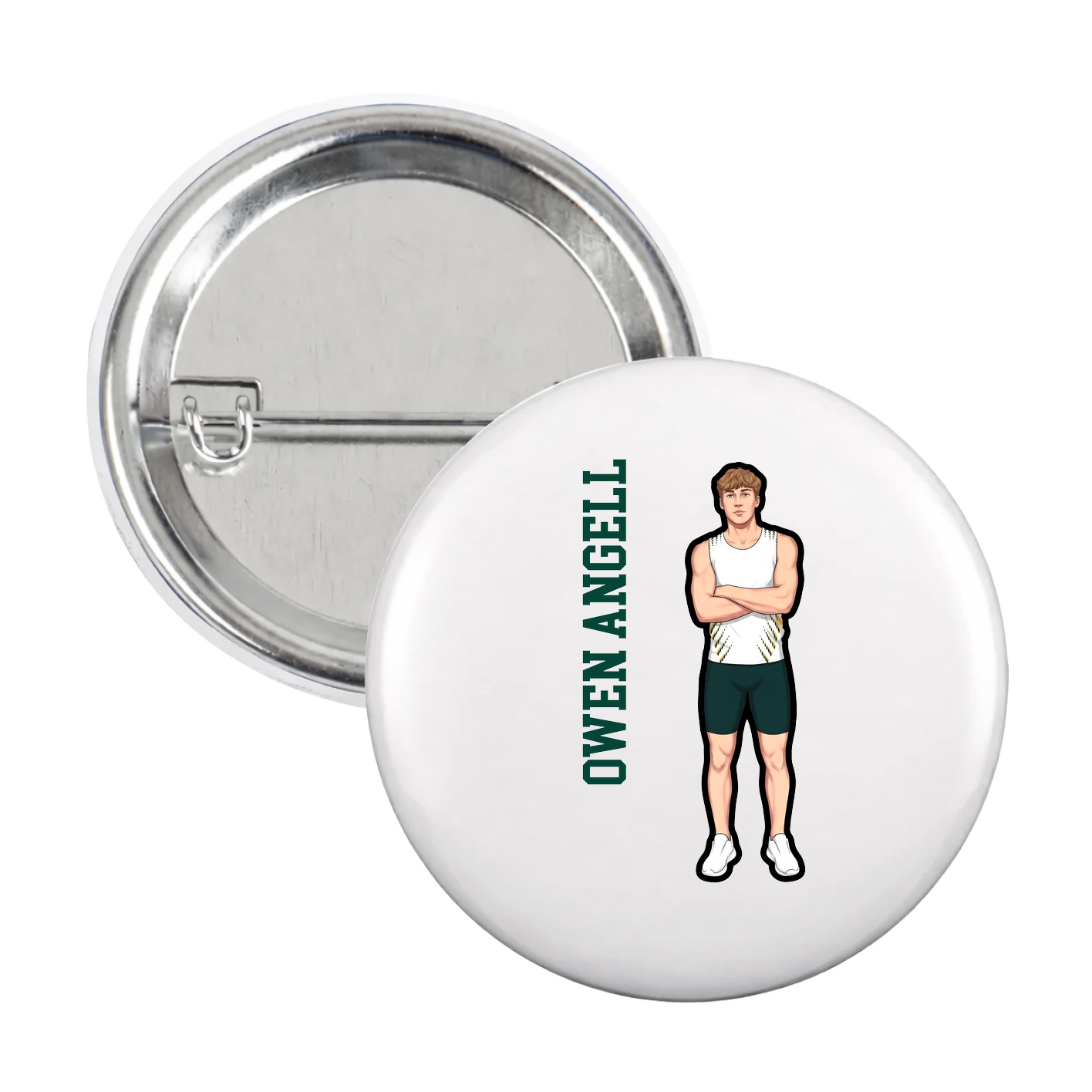 Game Day Button — Name Vertical in White