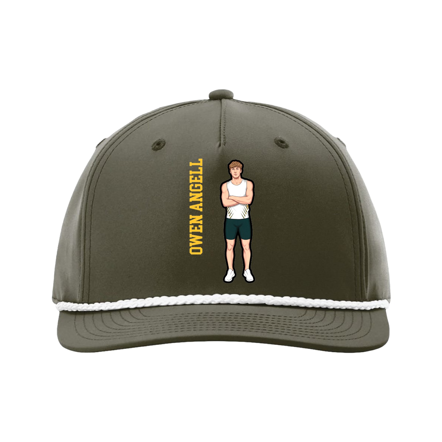 Five-Panel Classic Rope Cap — Name Vertical in Green