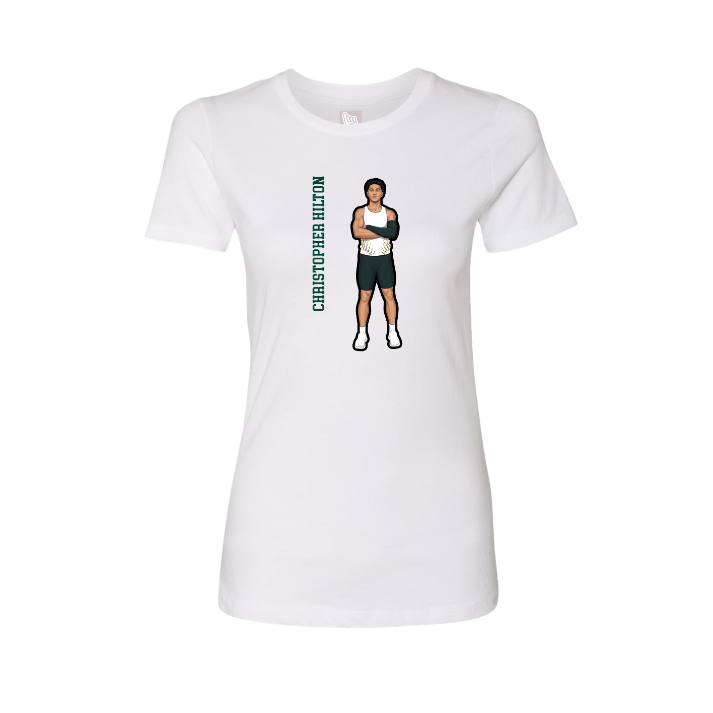 Fitted Women's Tee — Name Vertical in White