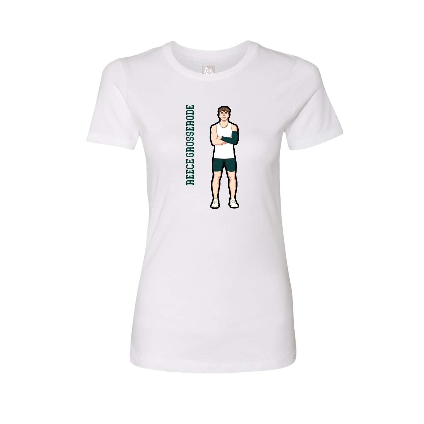 Womens Tee — Name Vertical in White