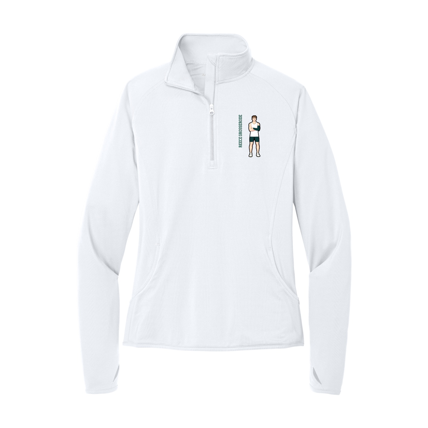 Women's Q-Zip Pullover — Name Vertical in White