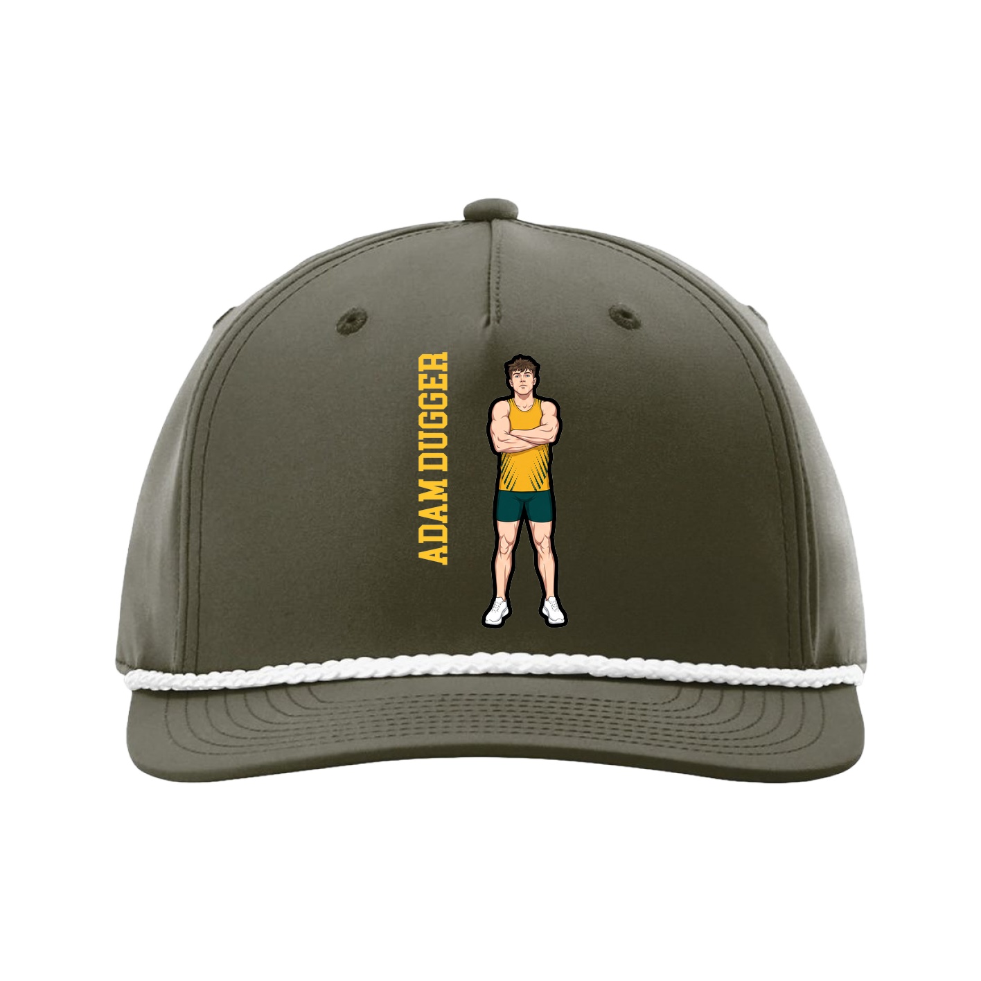 Five-Panel Classic Rope Cap — Name Vertical in Green