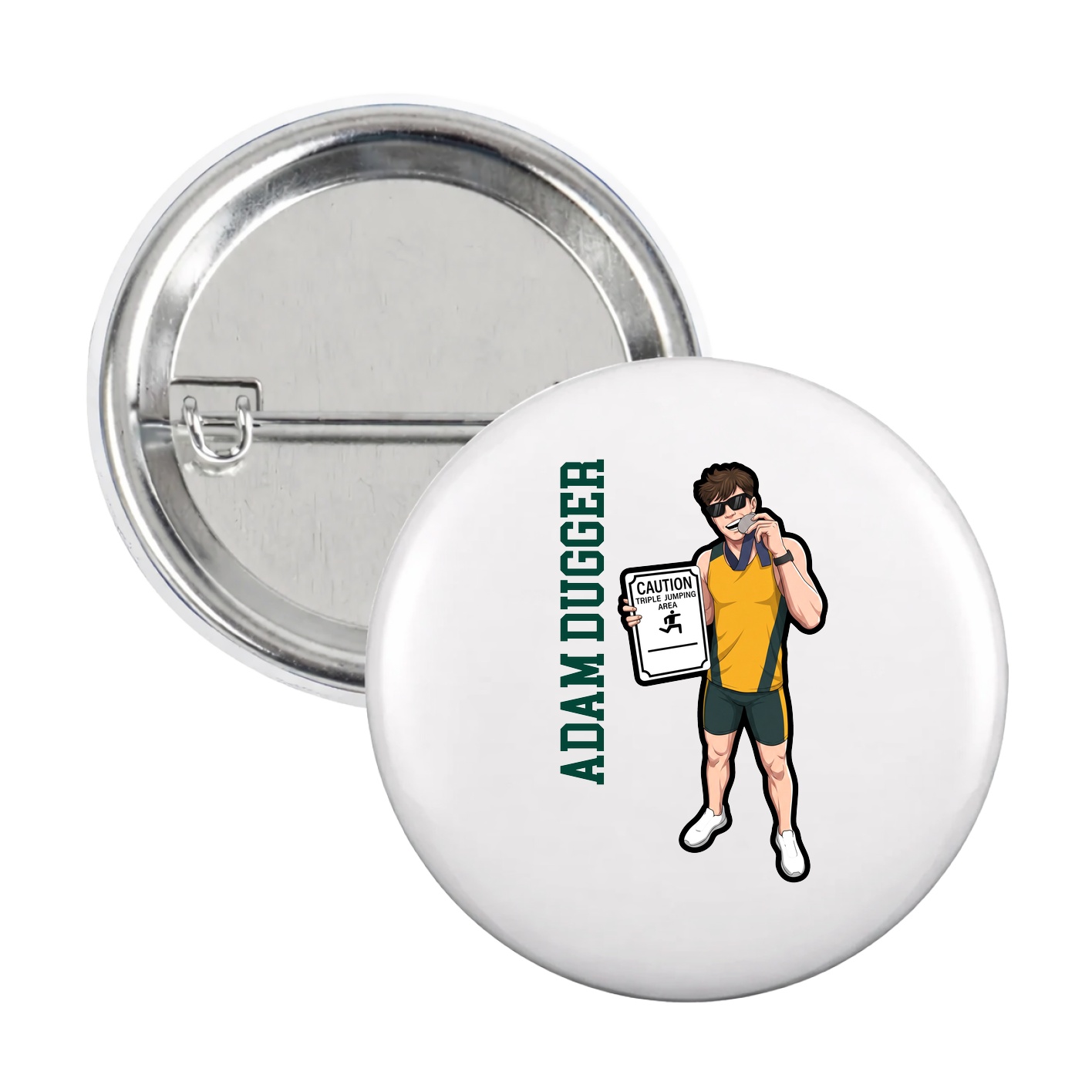 Game Day Button — Name Vertical in White
