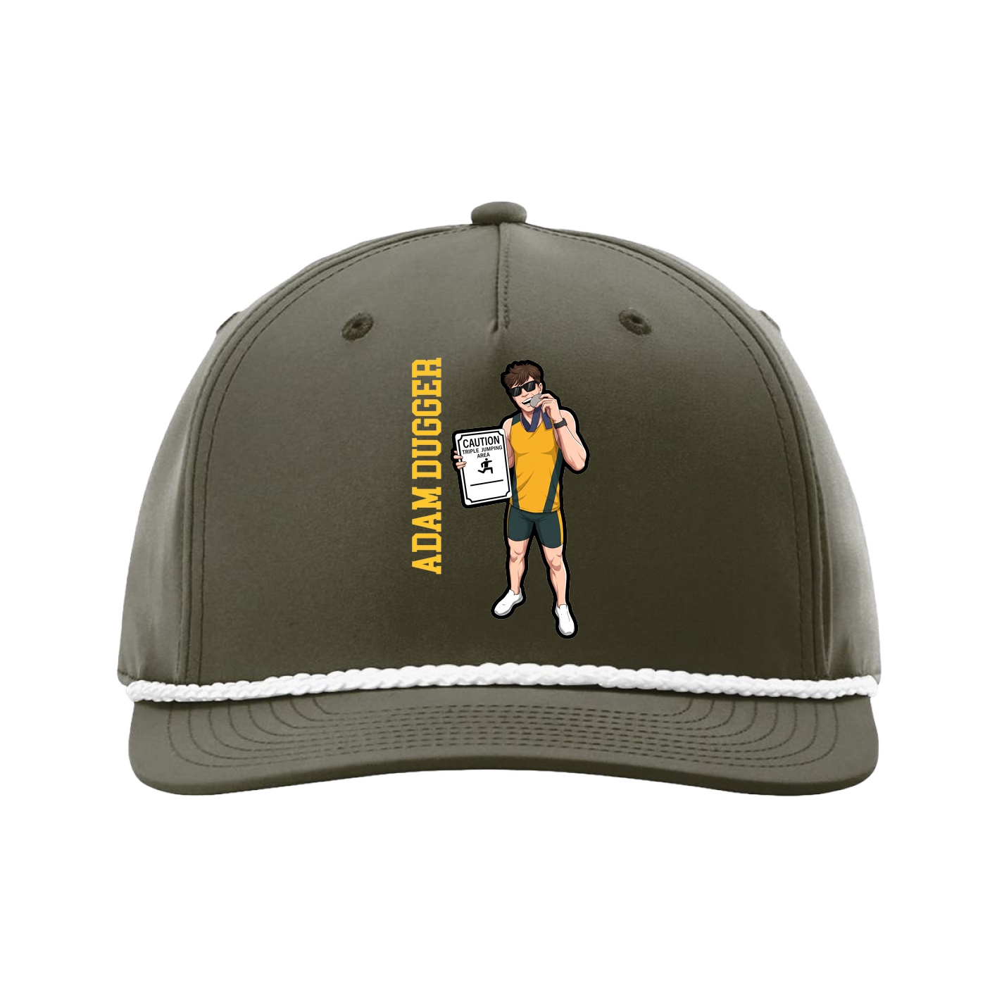 Five-Panel Classic Rope Cap — Name Vertical in Green