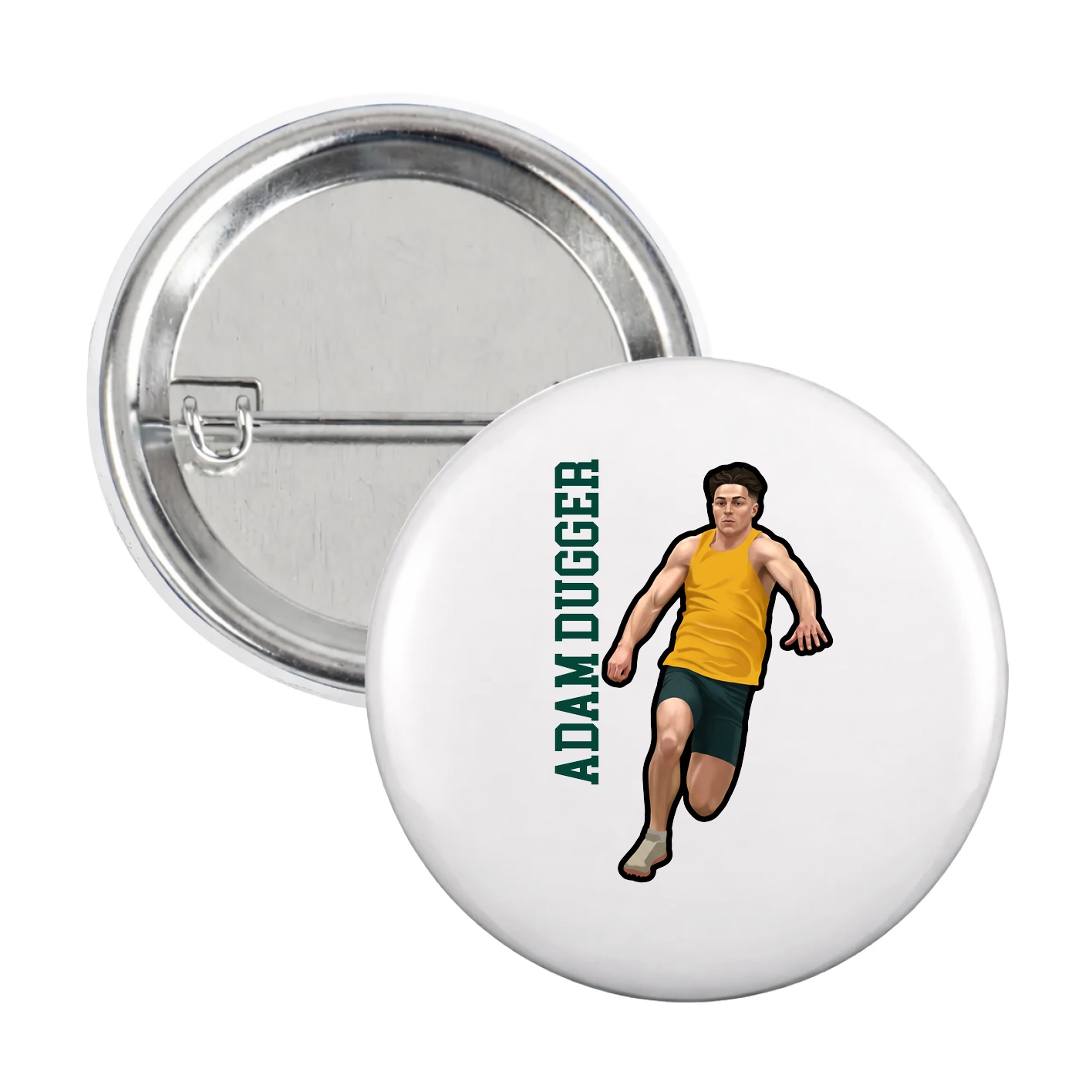 Game Day Button — Name Vertical in White