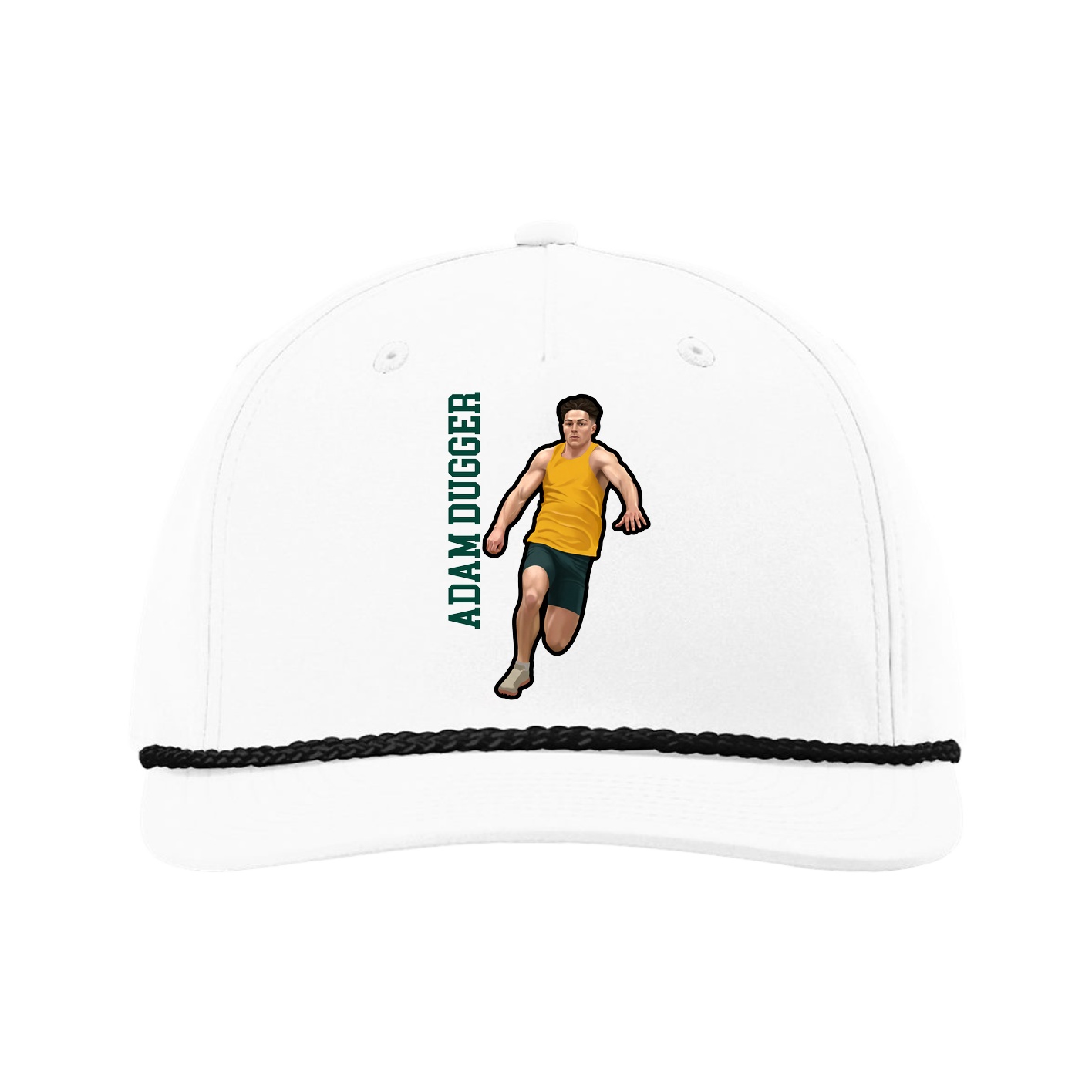 Five-Panel Classic Rope Cap — Name Vertical in White