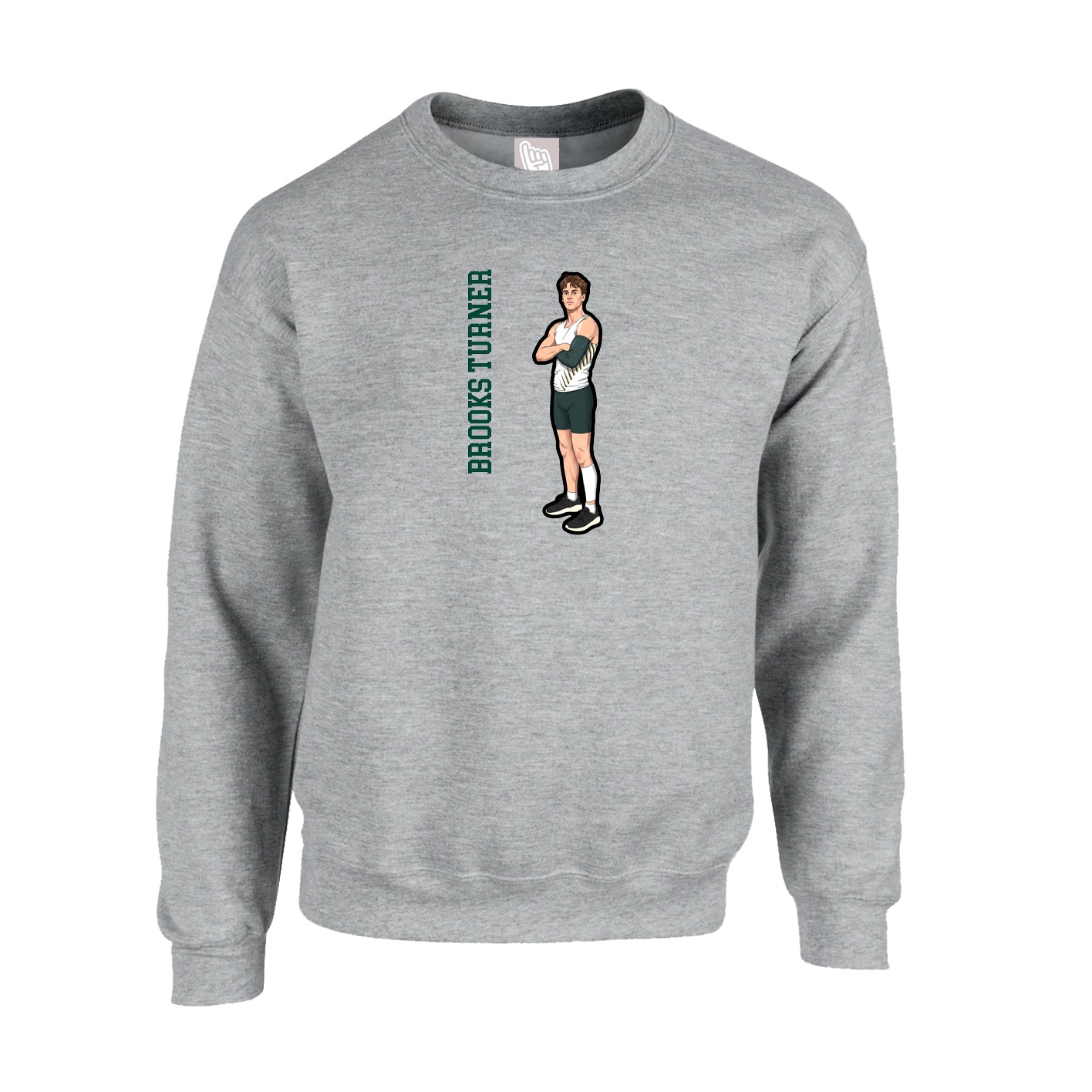 Fleece Crew — Name Vertical in Grey