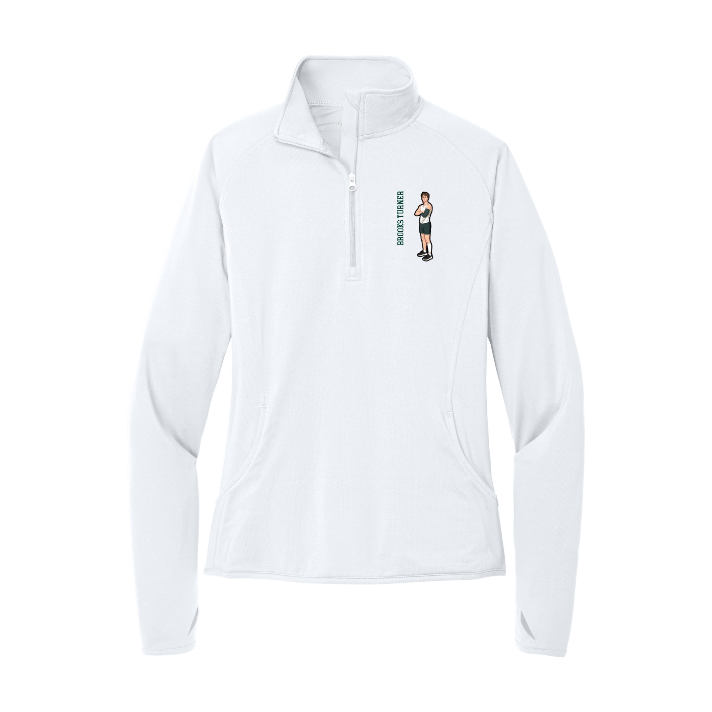 Women's Q-Zip Pullover — Name Vertical in White