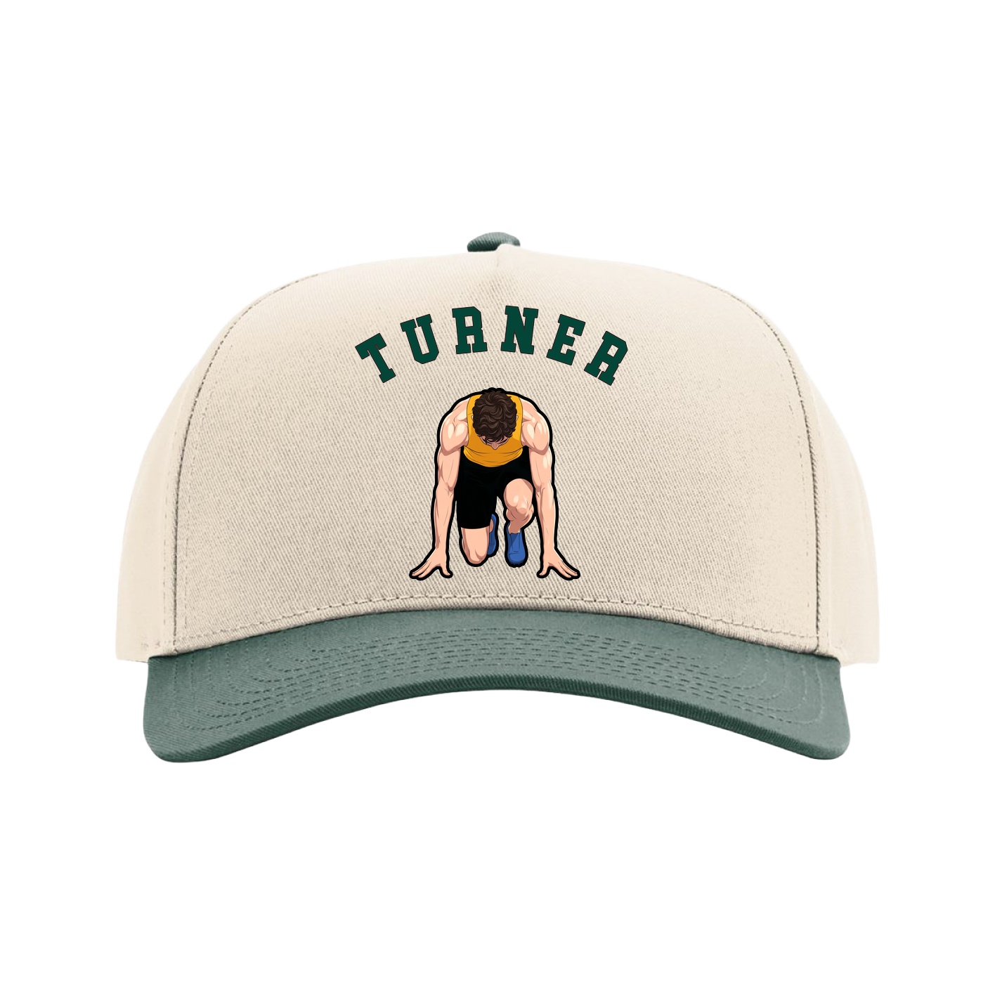 Full Fabric Five-Panel Champ Cap — Shirsey Arch in Cream/Green
