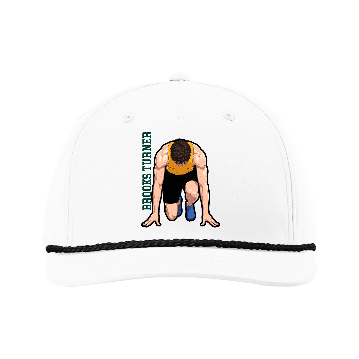 Five-Panel Classic Rope Cap — Name Vertical in White