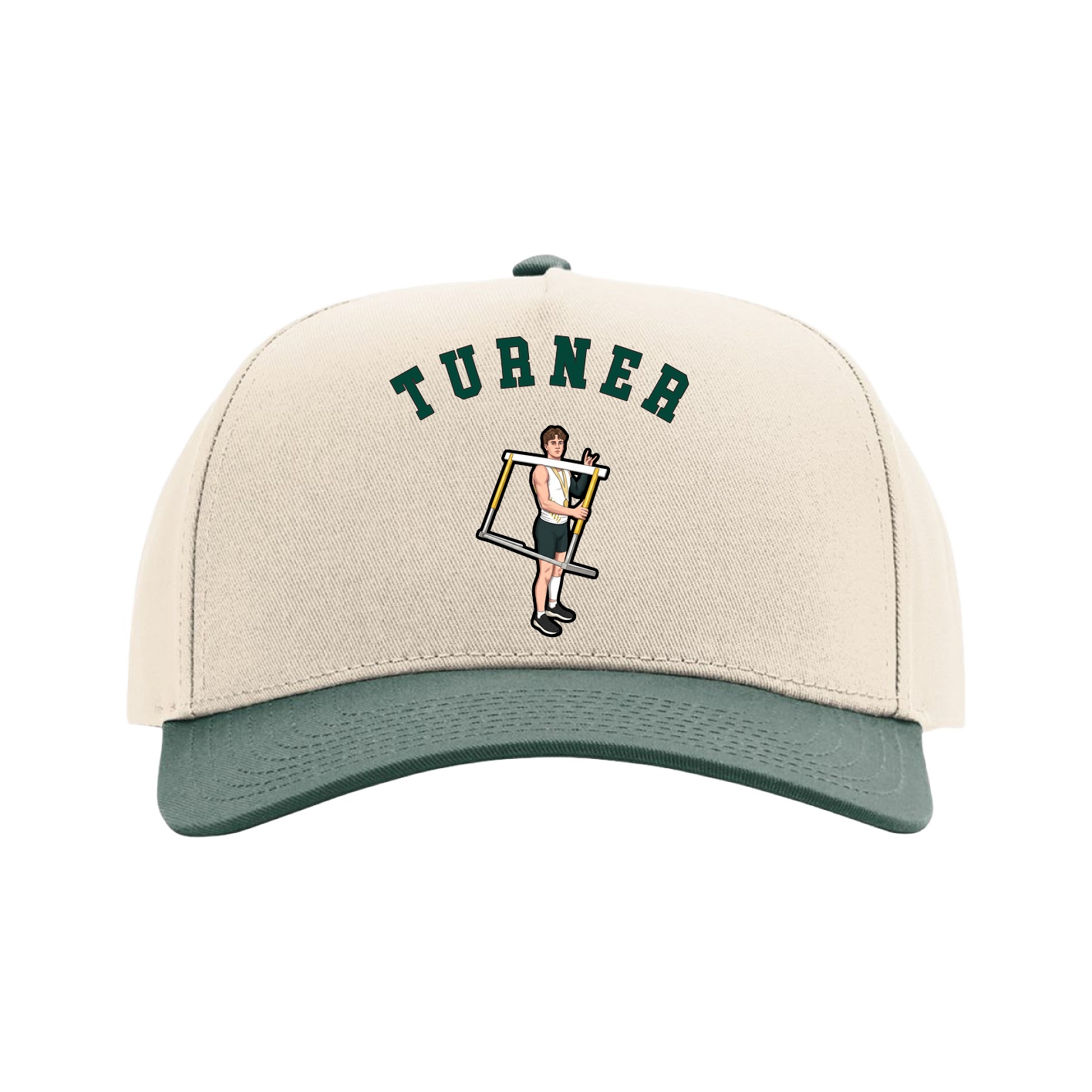 Full Fabric Five-Panel Champ Cap — Shirsey Arch in Cream/Green