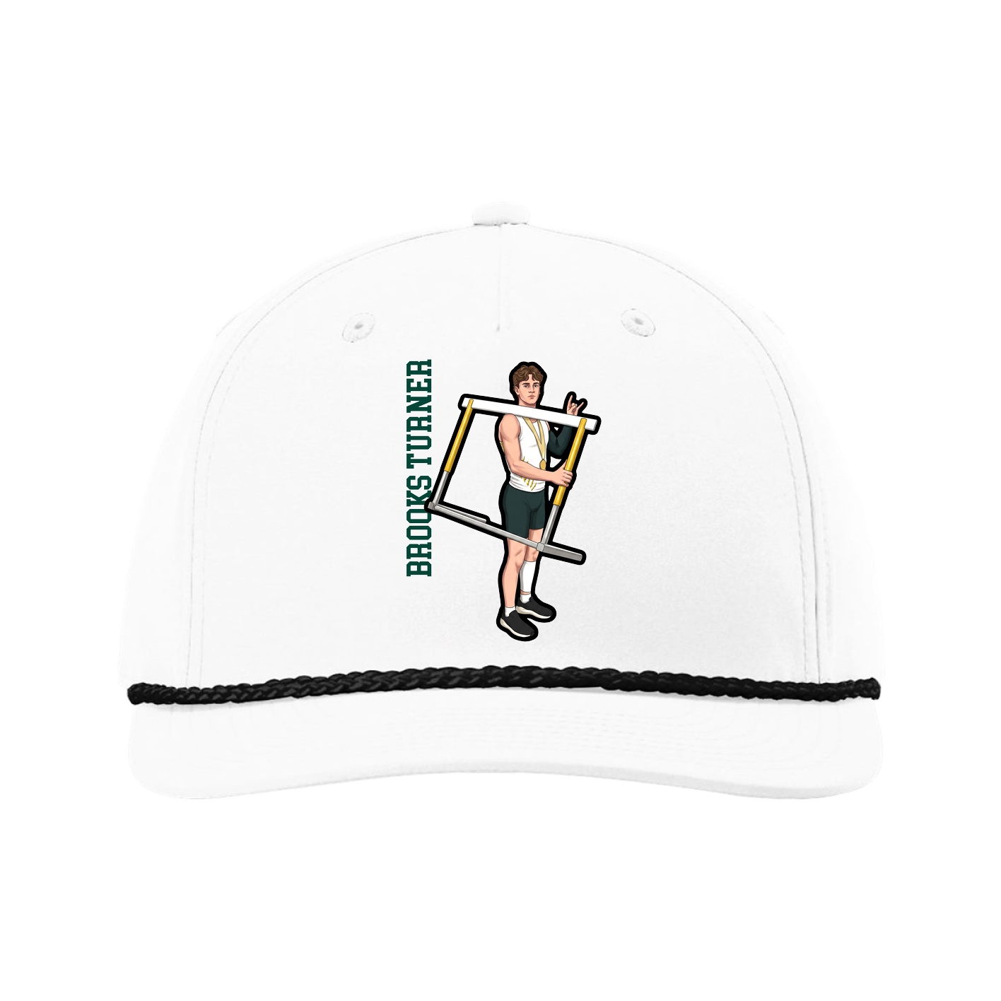 Five-Panel Classic Rope Cap — Name Vertical in White
