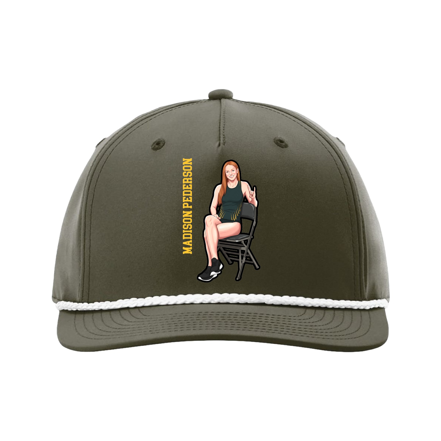 Five-Panel Classic Rope Cap — Name Vertical in Green