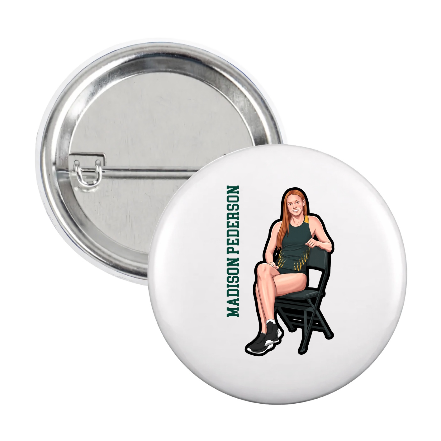 Game Day Button — Name Vertical in White