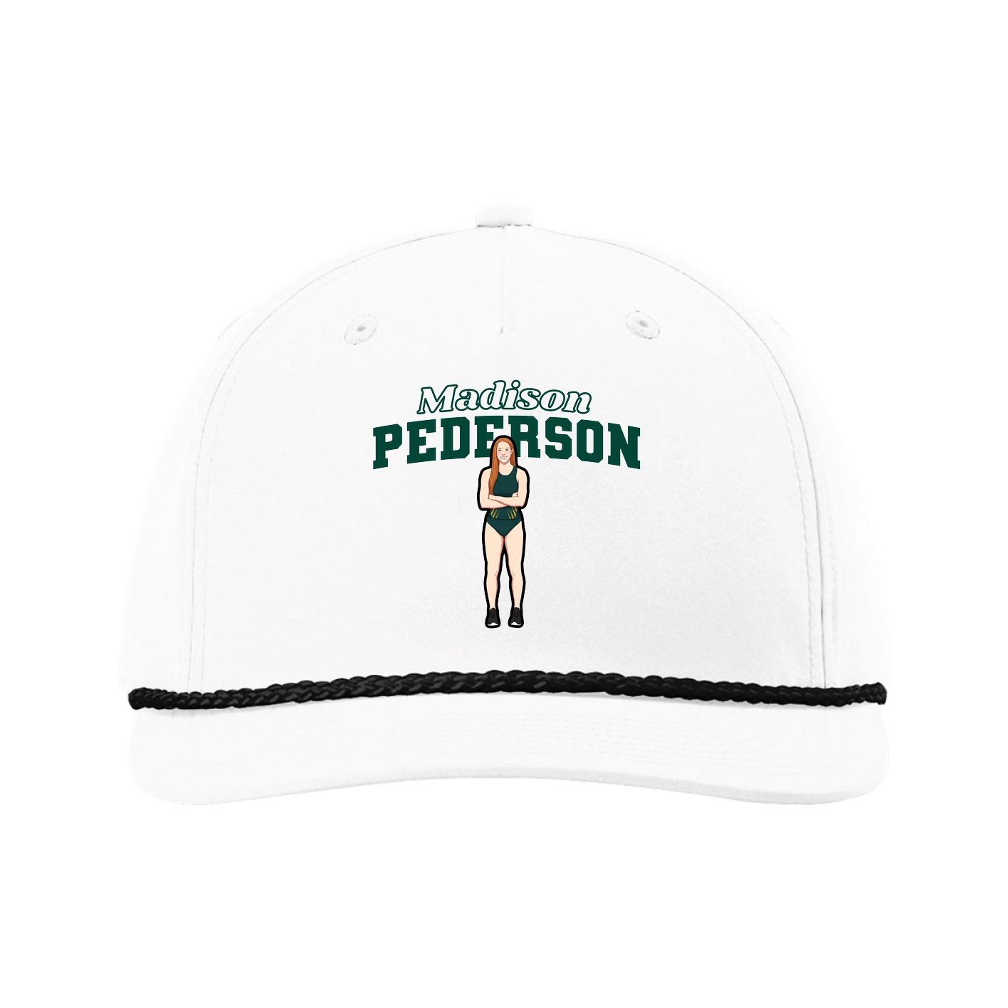 Five-Panel Classic Rope Cap — Name Arch in White
