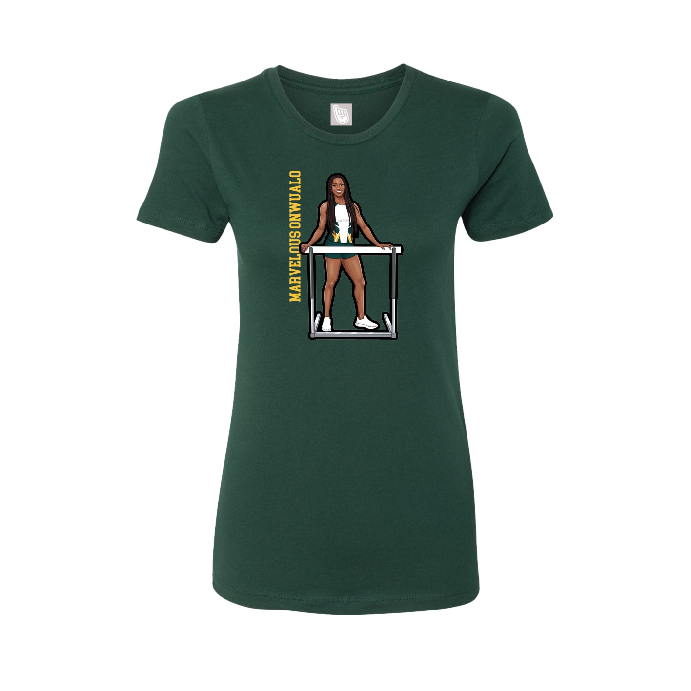 Fitted Women's Tee — Name Vertical in Green