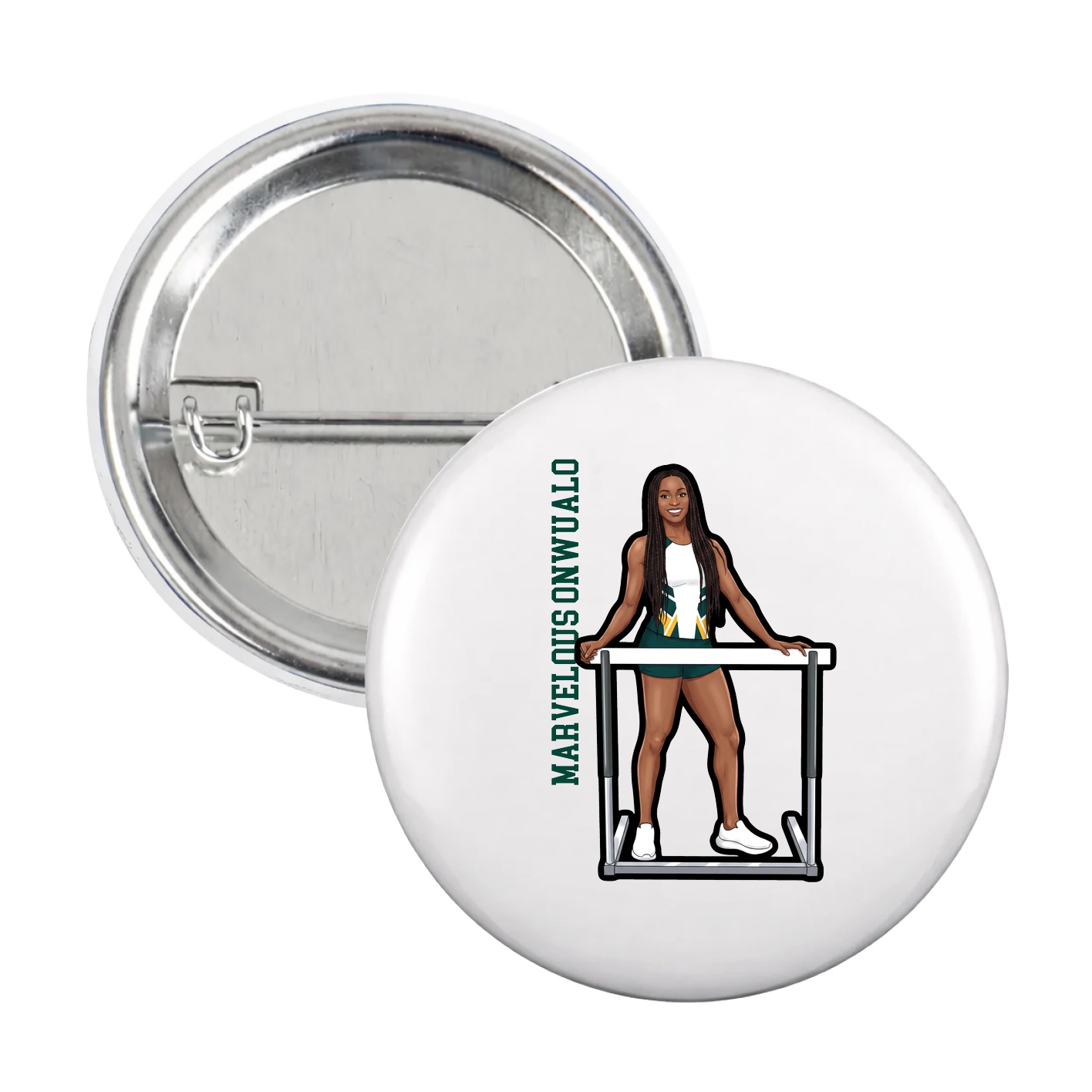 Game Day Button — Name Vertical in White
