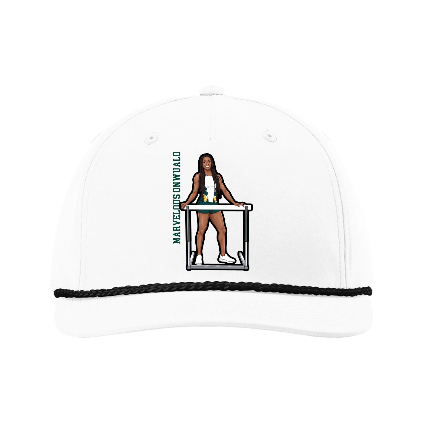 Five-Panel Classic Rope Cap — Name Vertical in White