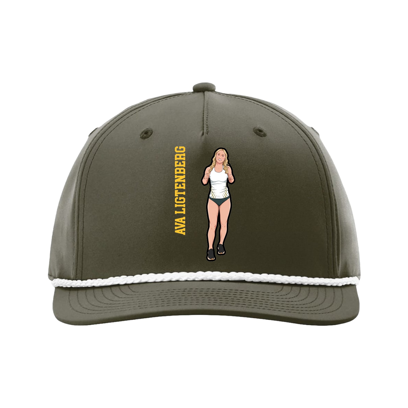 Five-Panel Classic Rope Cap — Name Vertical in Green