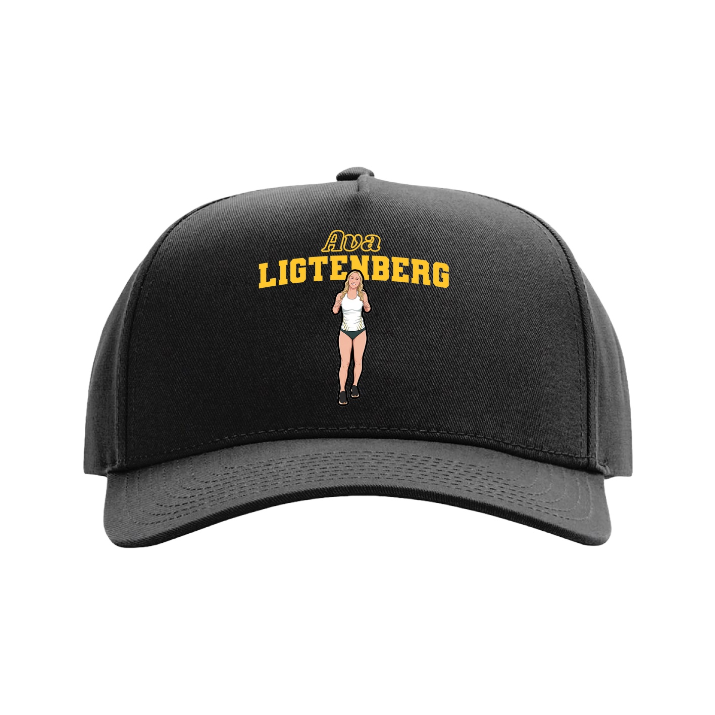 Full Fabric Five-Panel Champ Cap — Name Arch in Black