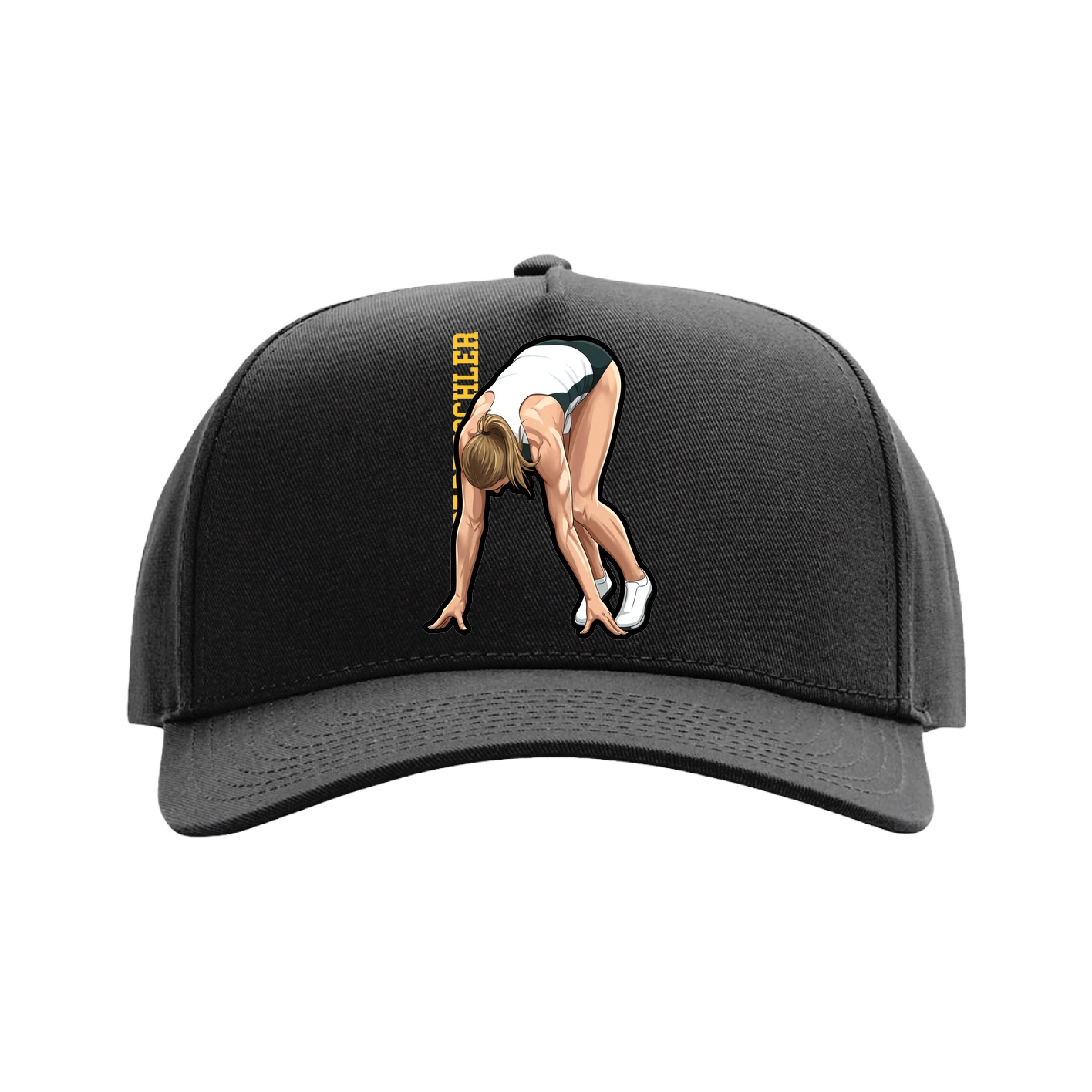 Full Fabric Five-Panel Champ Cap — Name Vertical in Black