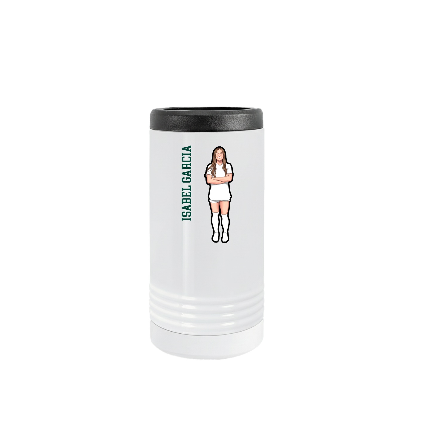 Slim Beverage Holder — Name Vertical in White