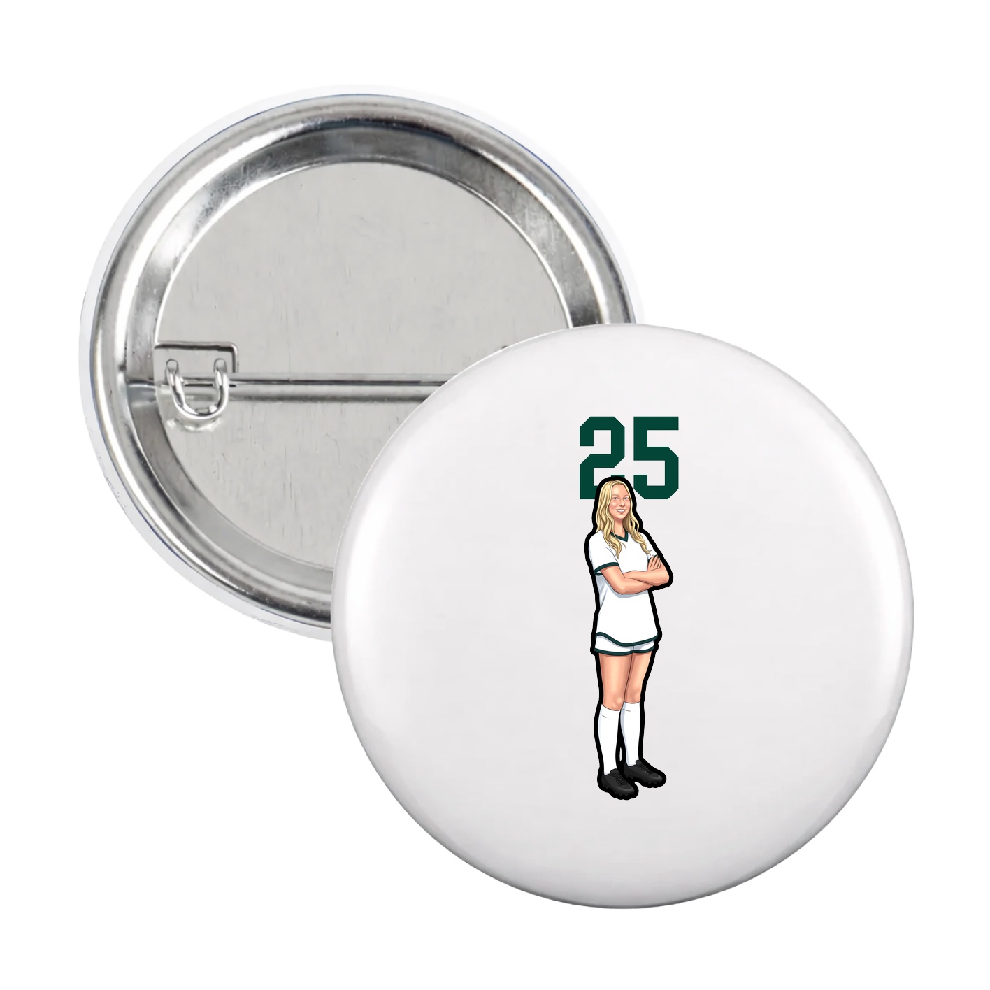 Game Day Button — Number Top in White