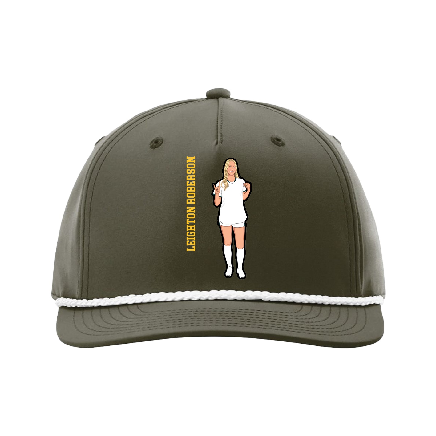 Five-Panel Classic Rope Cap — Name Vertical in Green