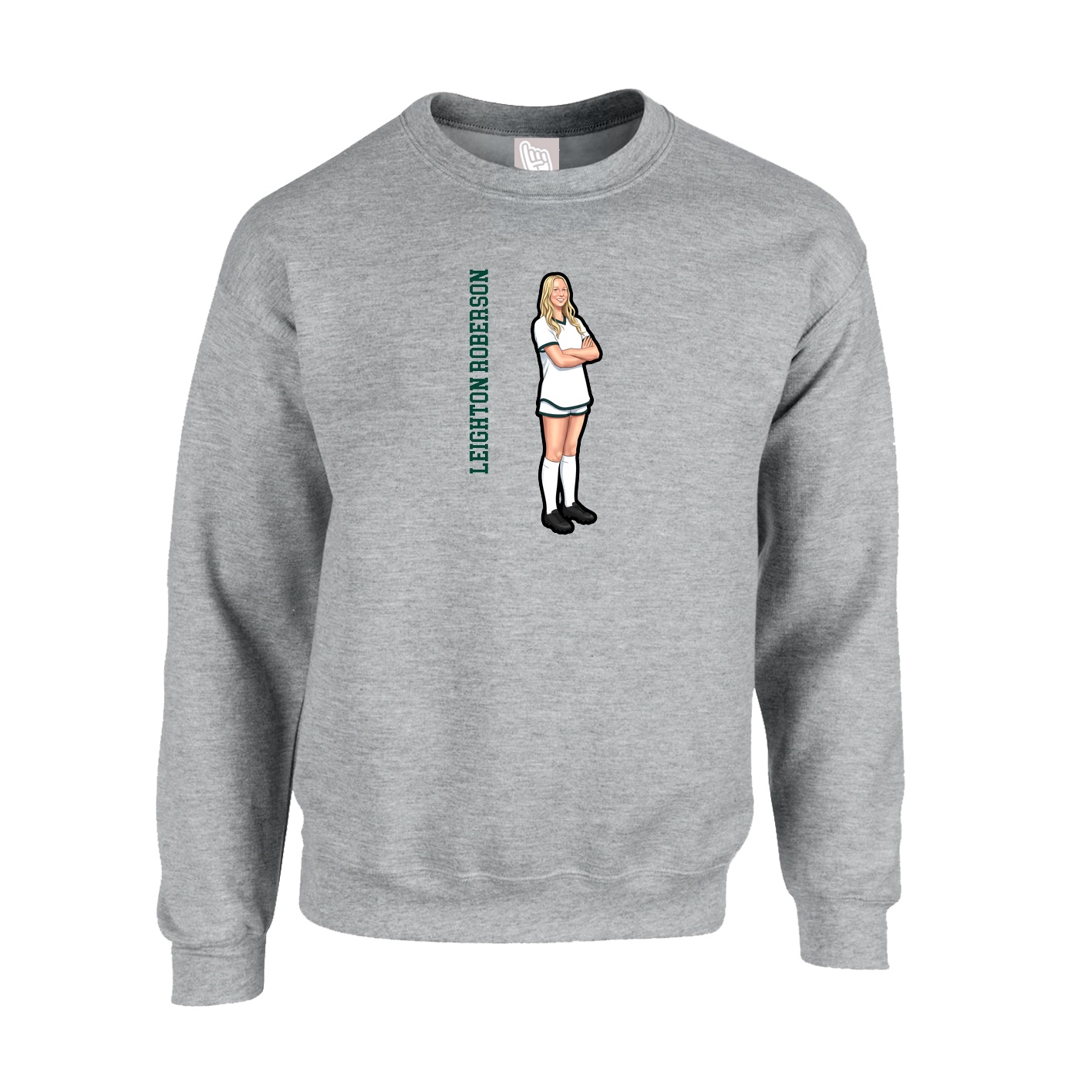 Fleece Crew — Name Vertical in Grey