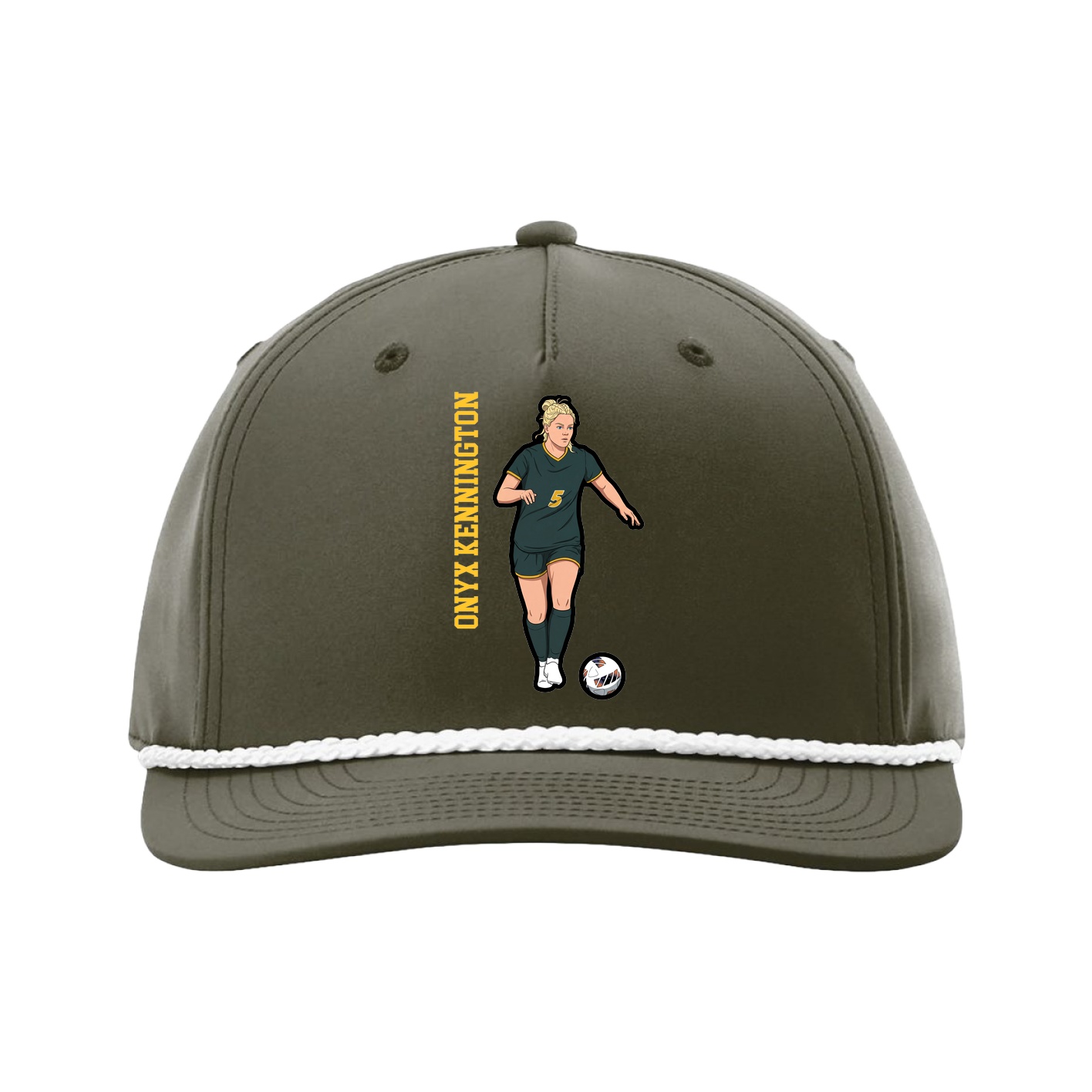 Five-Panel Classic Rope Cap — Name Vertical in Green