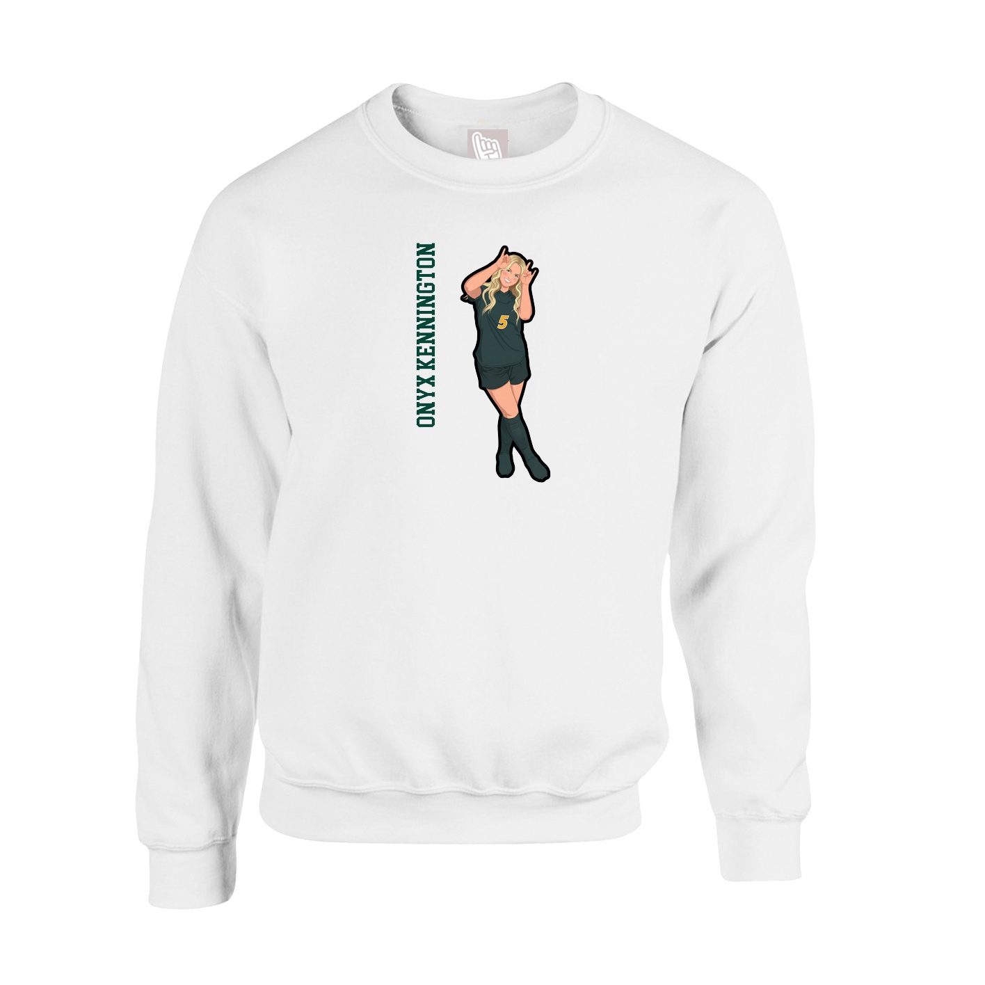 Fleece Crew — Name Vertical in White