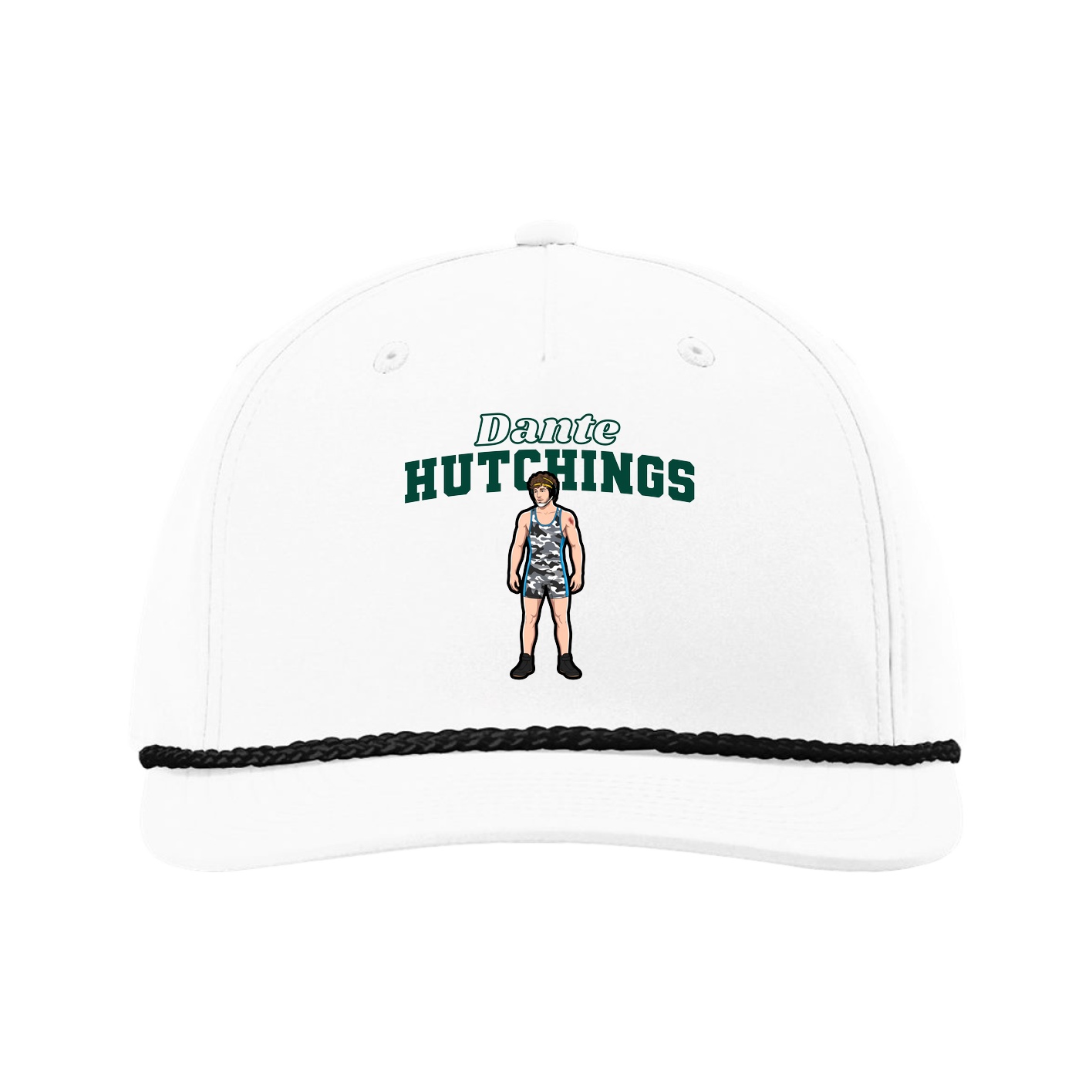 Five-Panel Classic Rope Cap — Name Arch in White