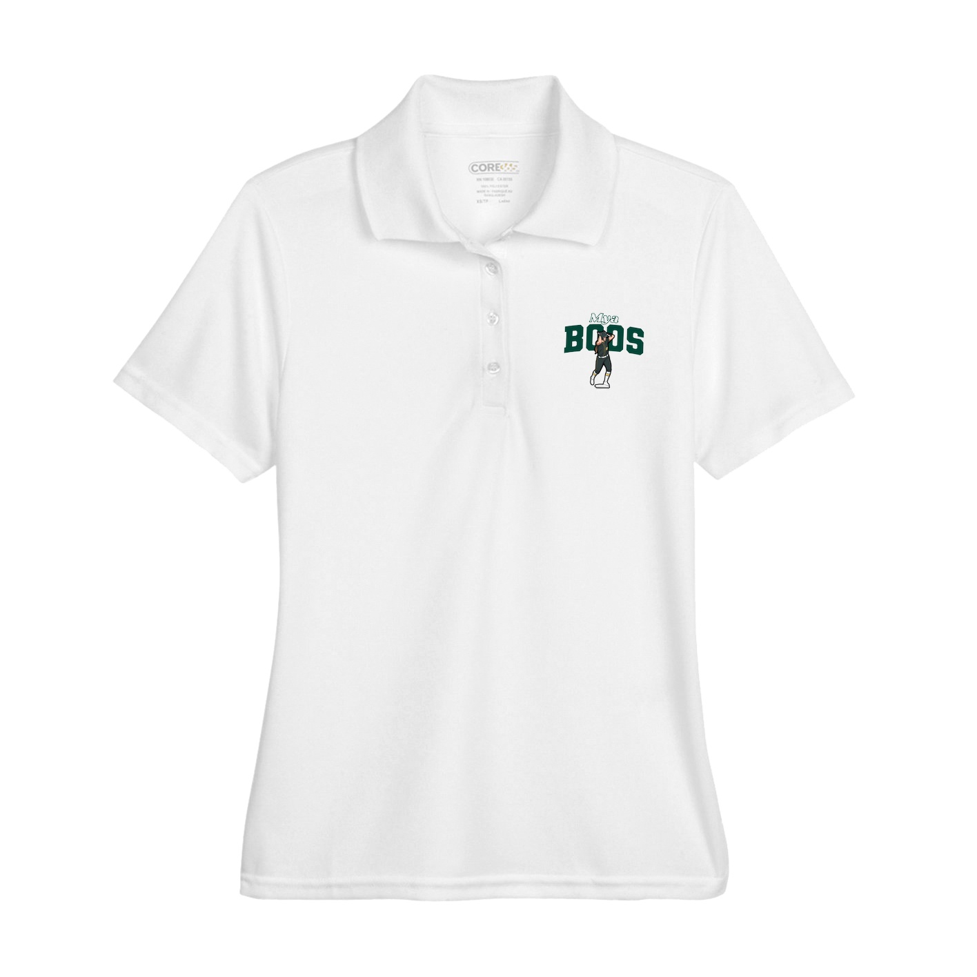 Womens Performance Polo — Name Arch in White