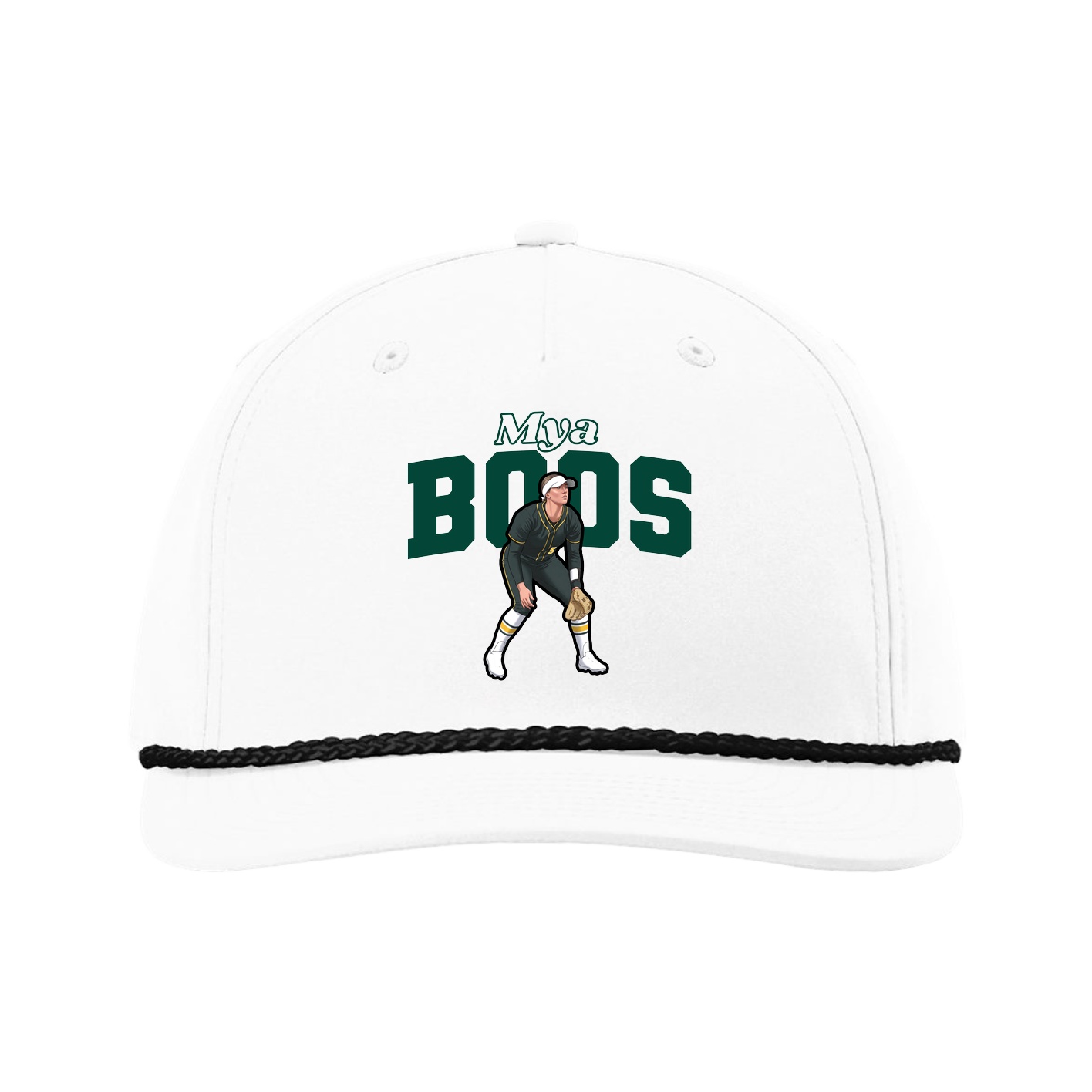Five-Panel Classic Rope Cap — Name Arch in White