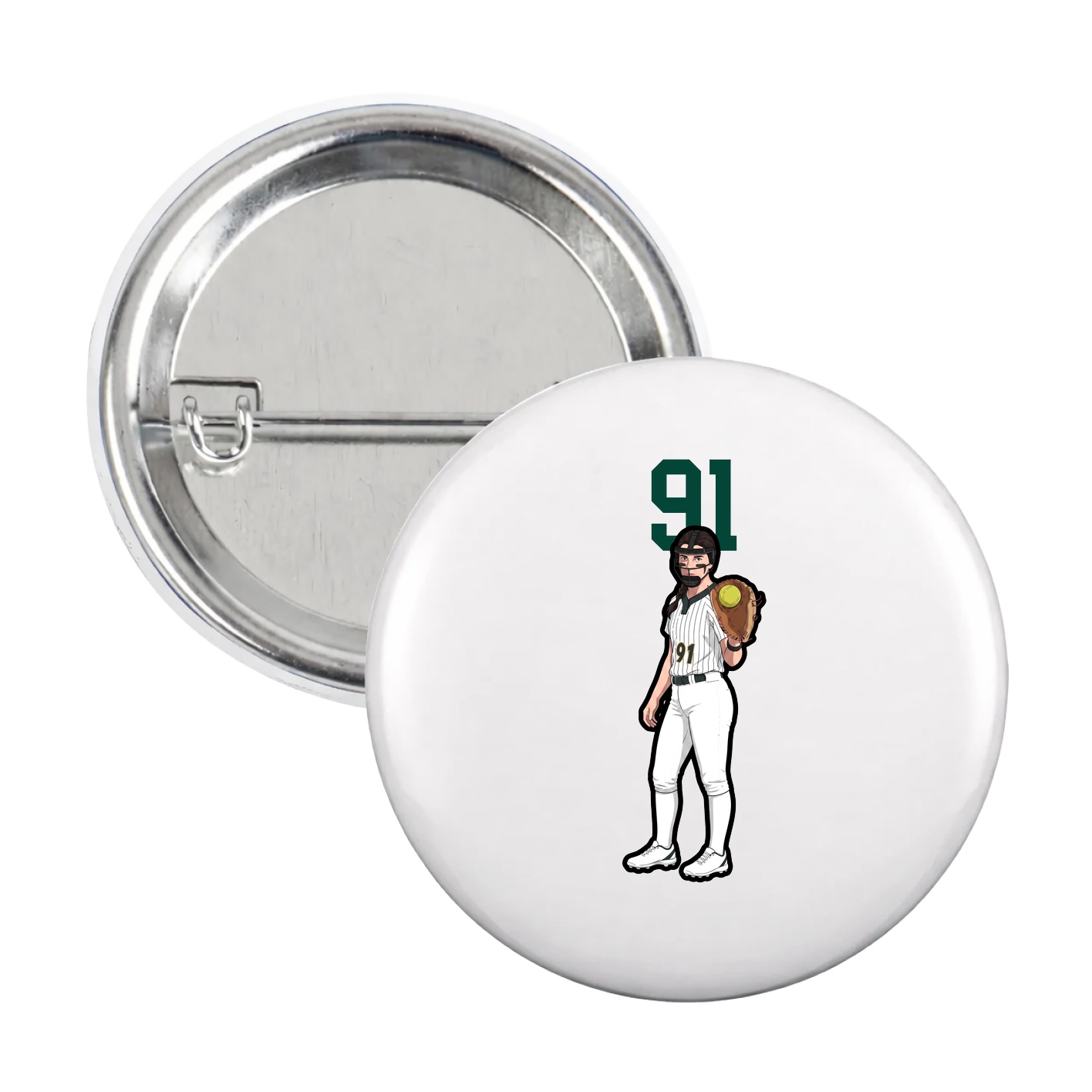 Game Day Button — Number Top in White